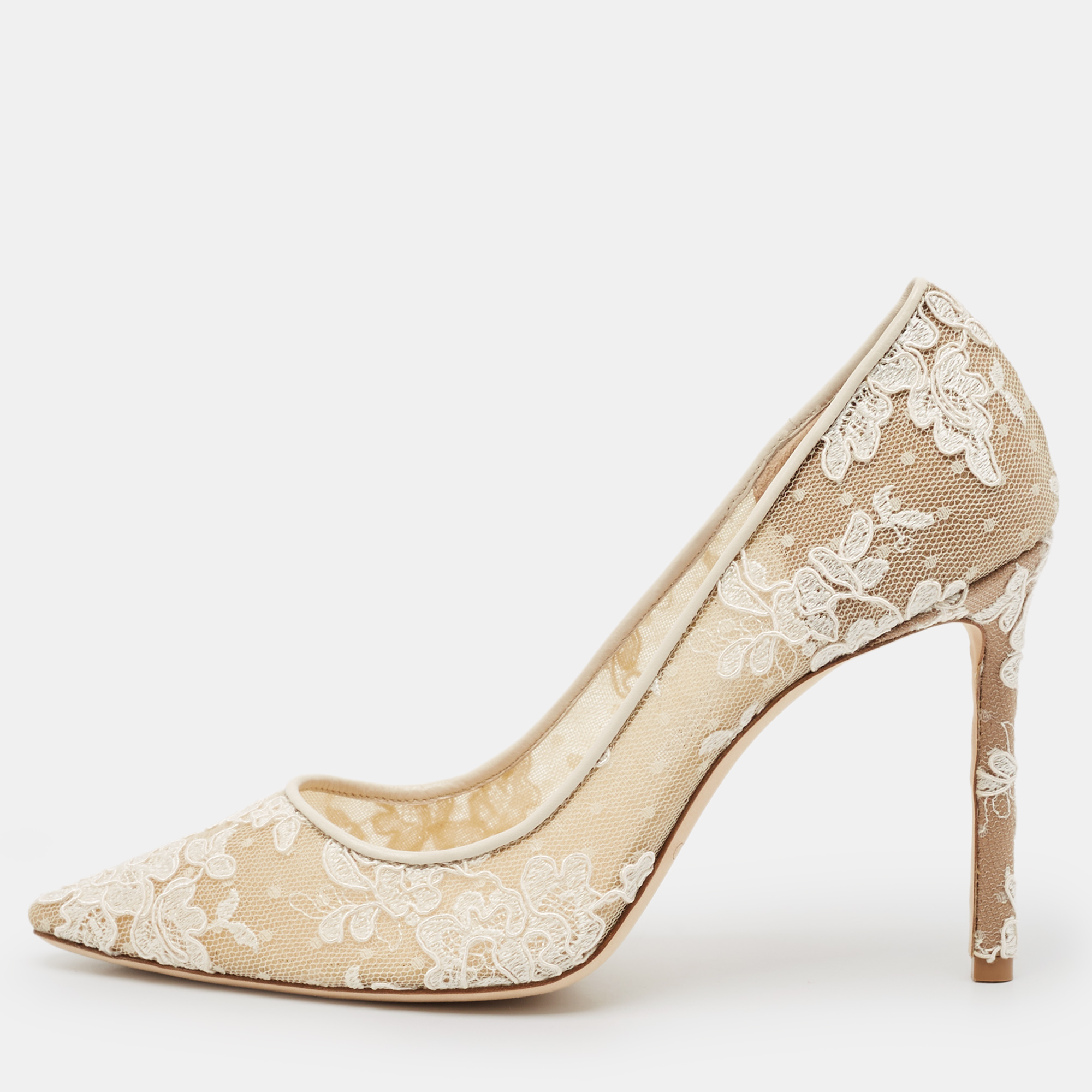 

Jimmy Choo Ivory Floral Lace Romy Pumps Size, White