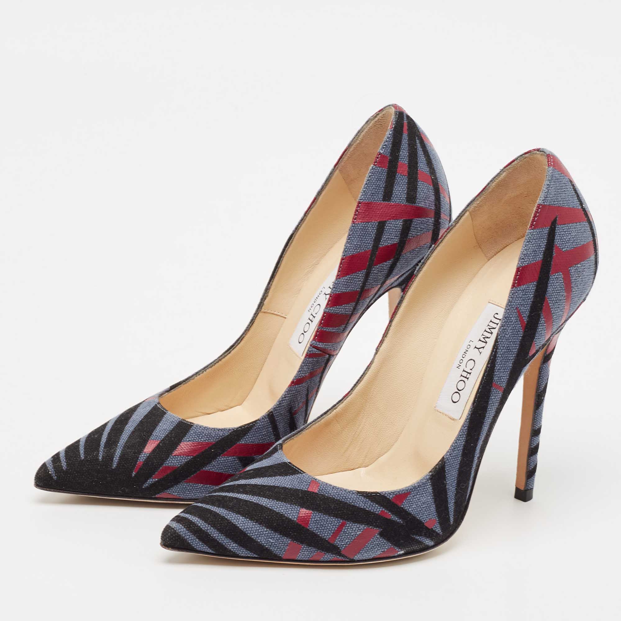 Jimmy Choo Multicolor Canvas Abel Pointed Toe Pumps Size 37.5 