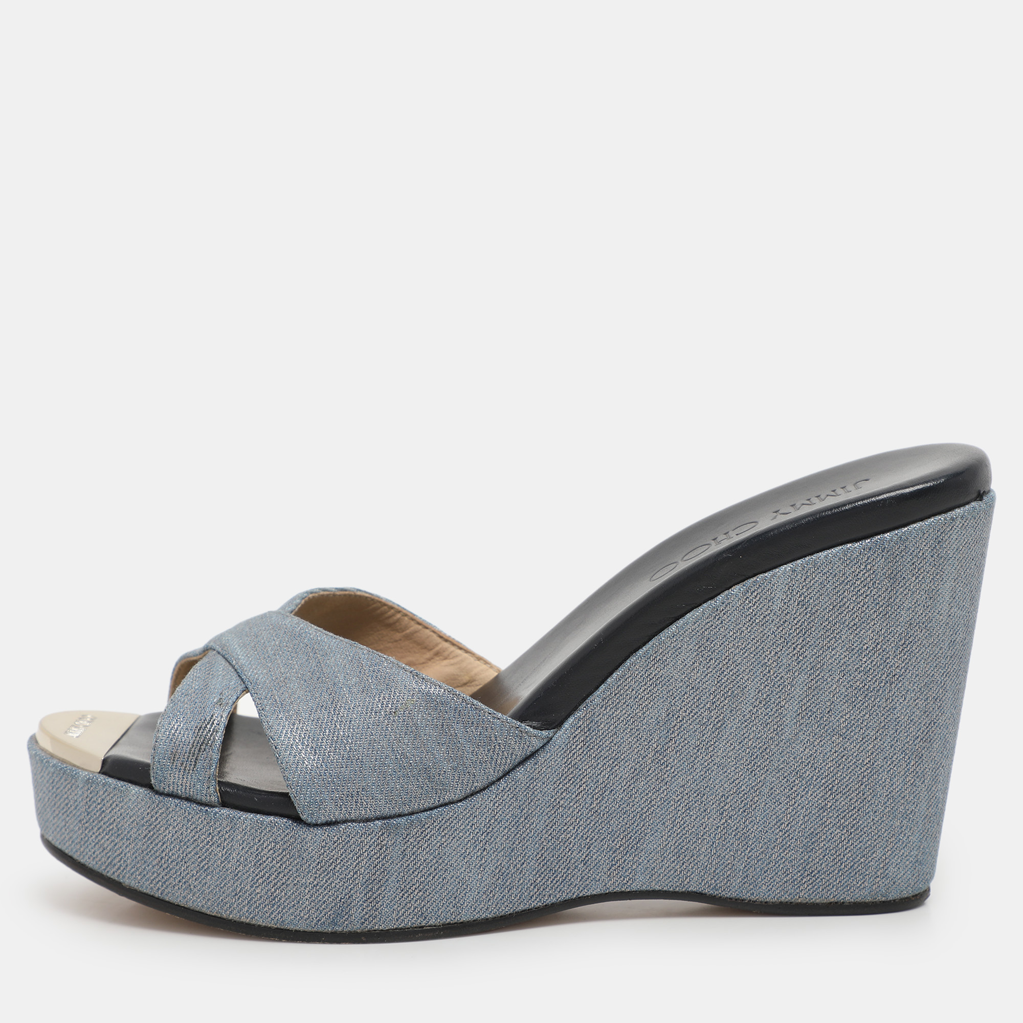 

Jimmy Choo Blue Denim Prima Wedge Sandals Size