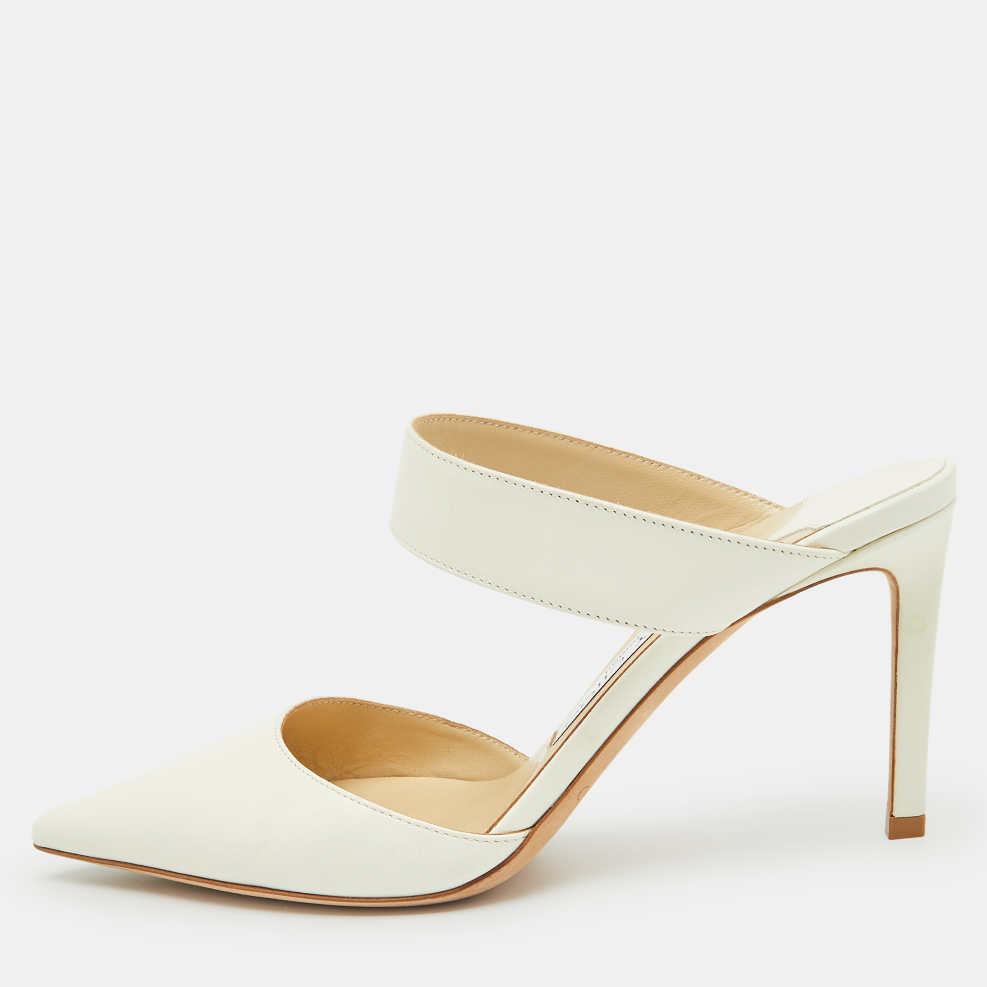 

Jimmy Choo White Leather Pointed Toe Mules Size