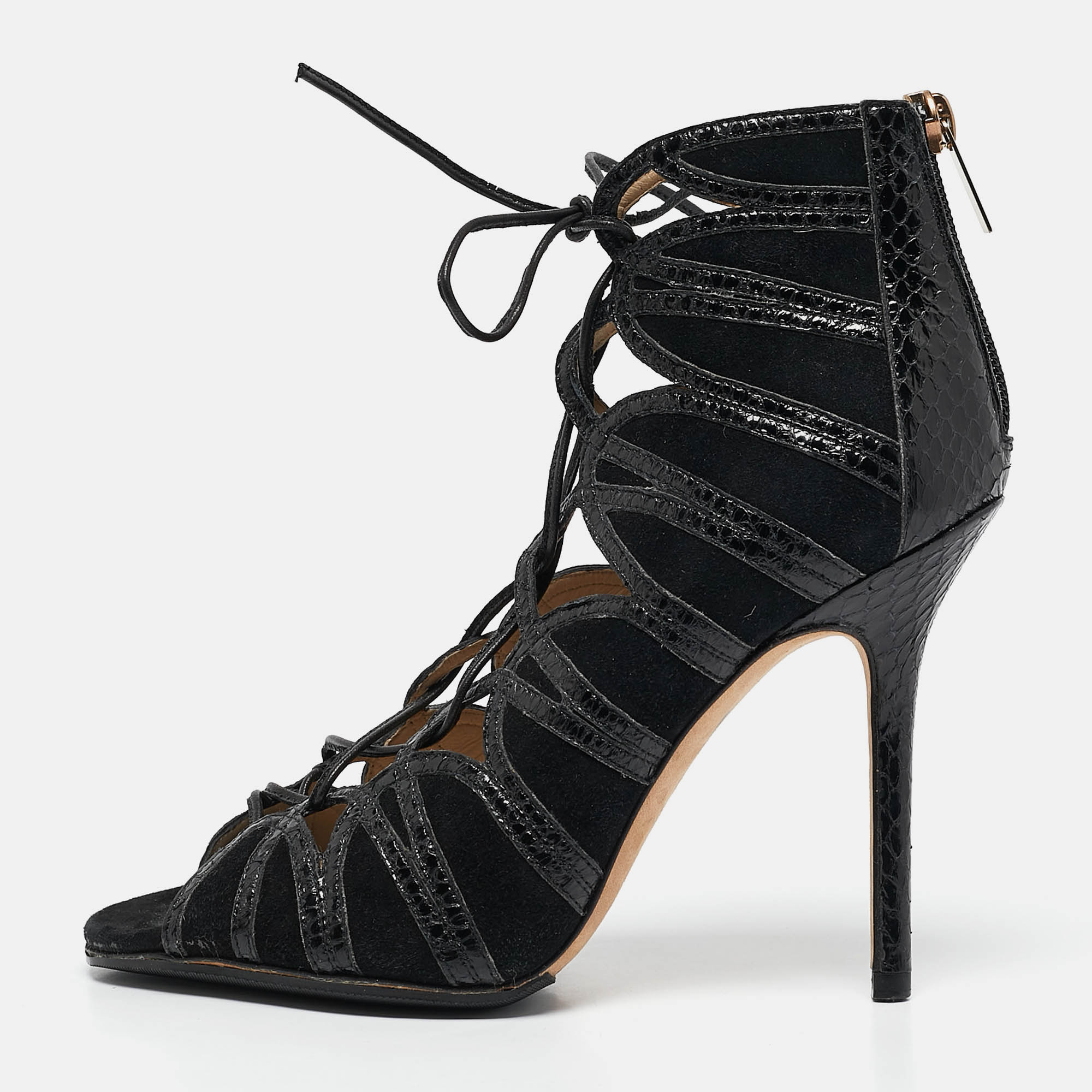 

Jimmy Choo Black Python and Suede Lace Up Pumps