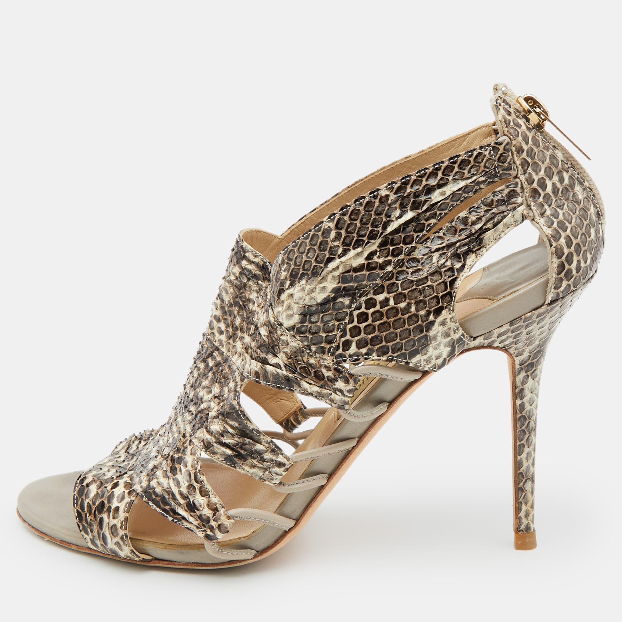 

Jimmy Choo Beige/Brown Python Leather Open Toe Sandals Size