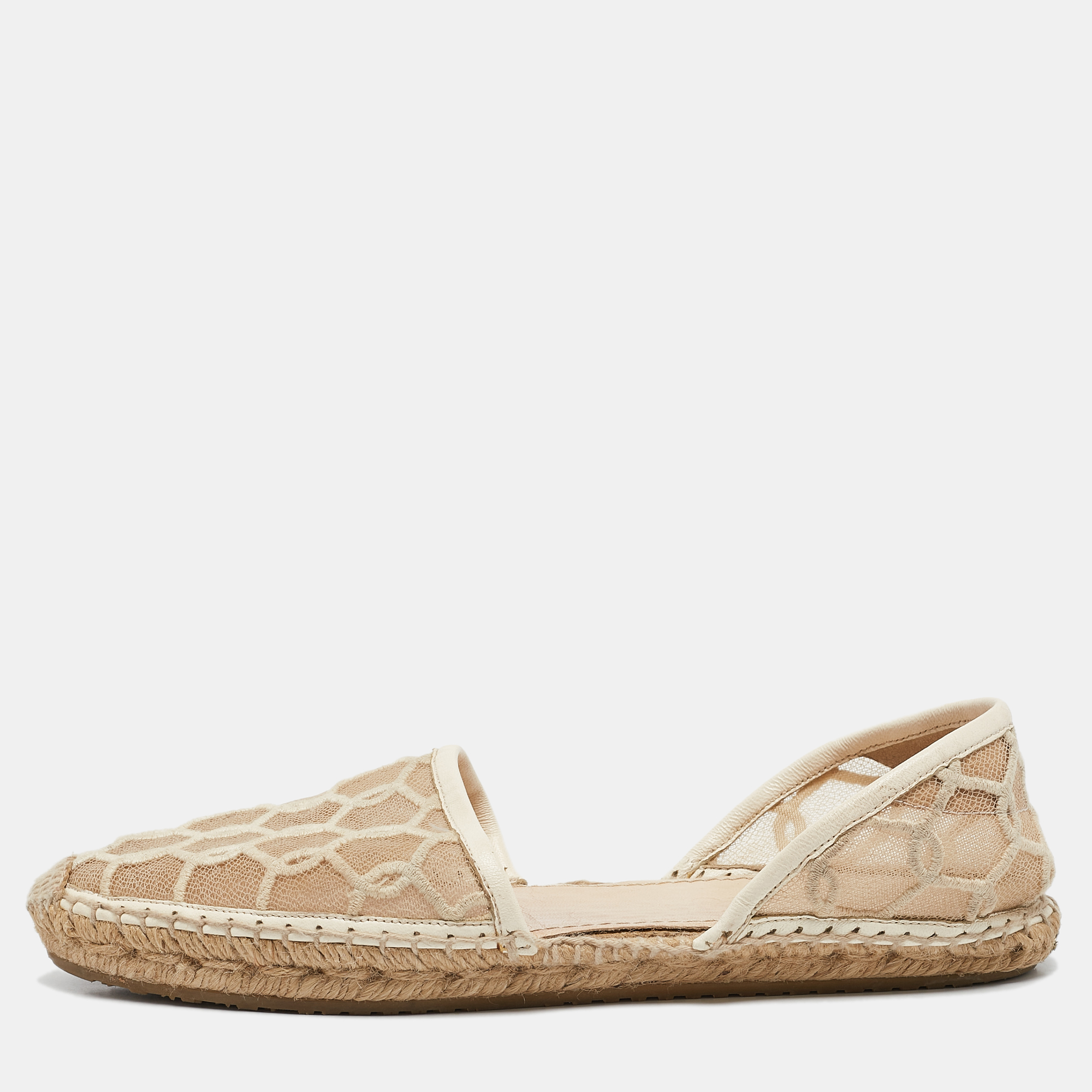 

Jimmy Choo Cream Leather and Mesh Dreya Espadrille Flats Size