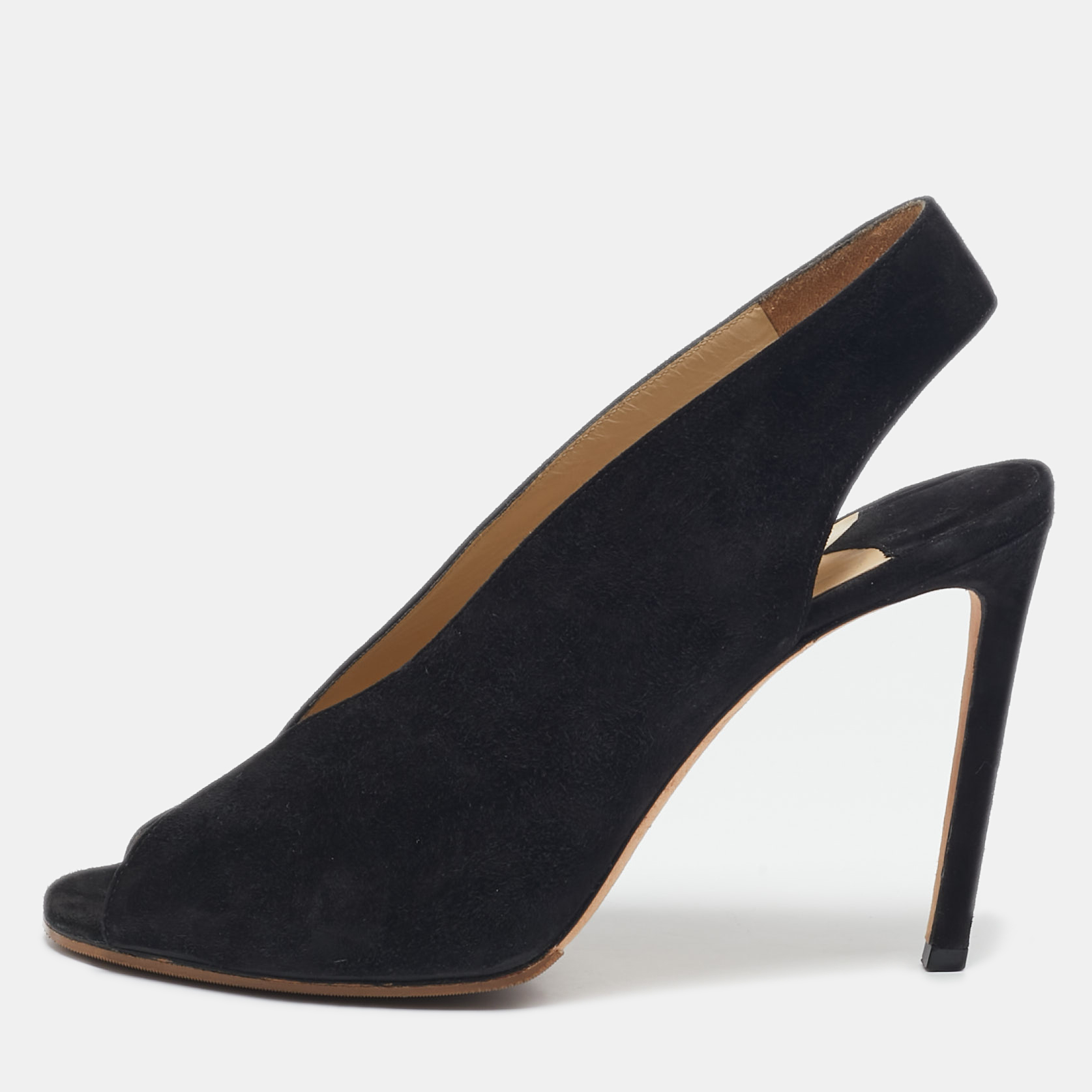 

Jimmy Choo Black Suede Peep Toe Slingback Pumps Size