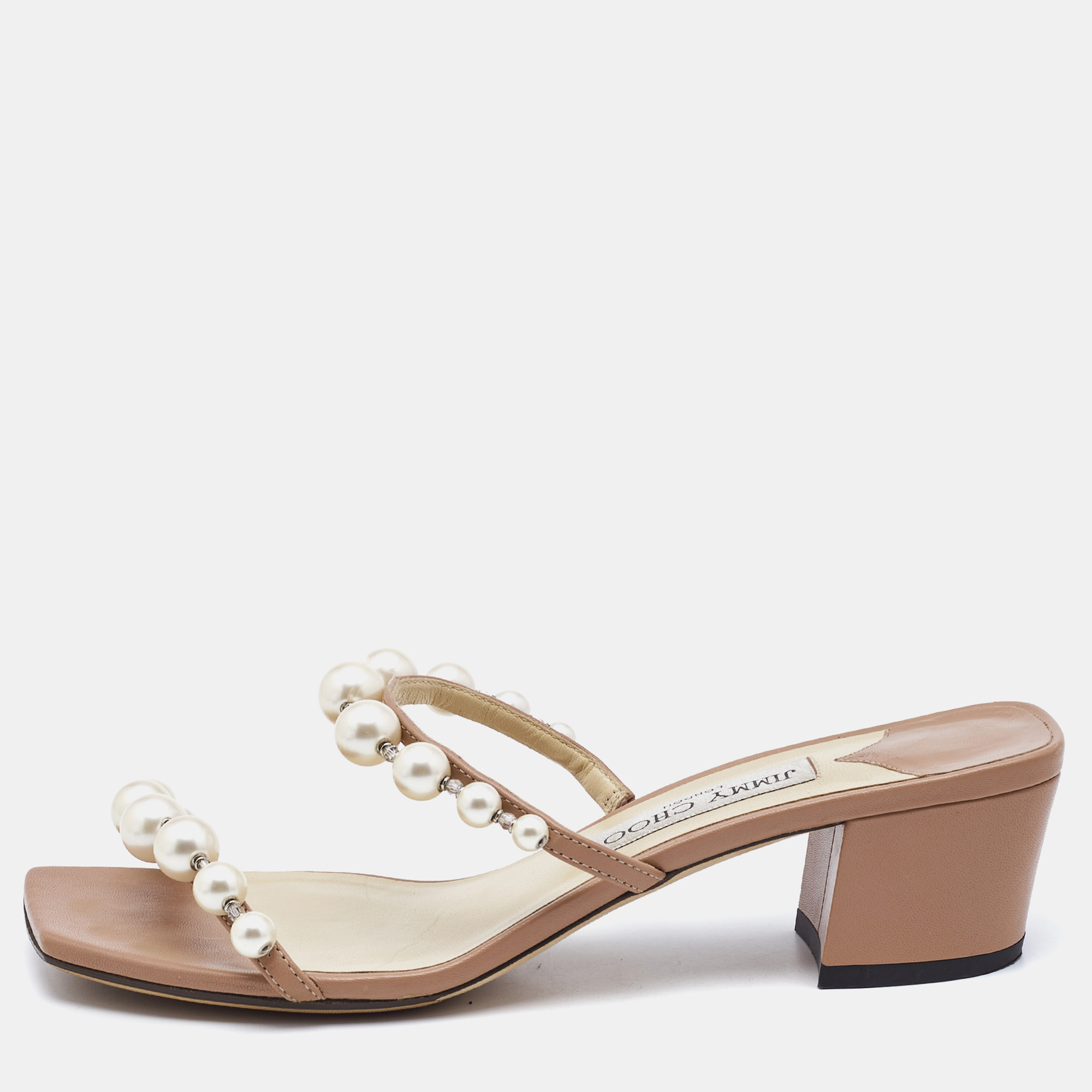 

Jimmy Choo Beige Leather Amara Slide Sandals Size