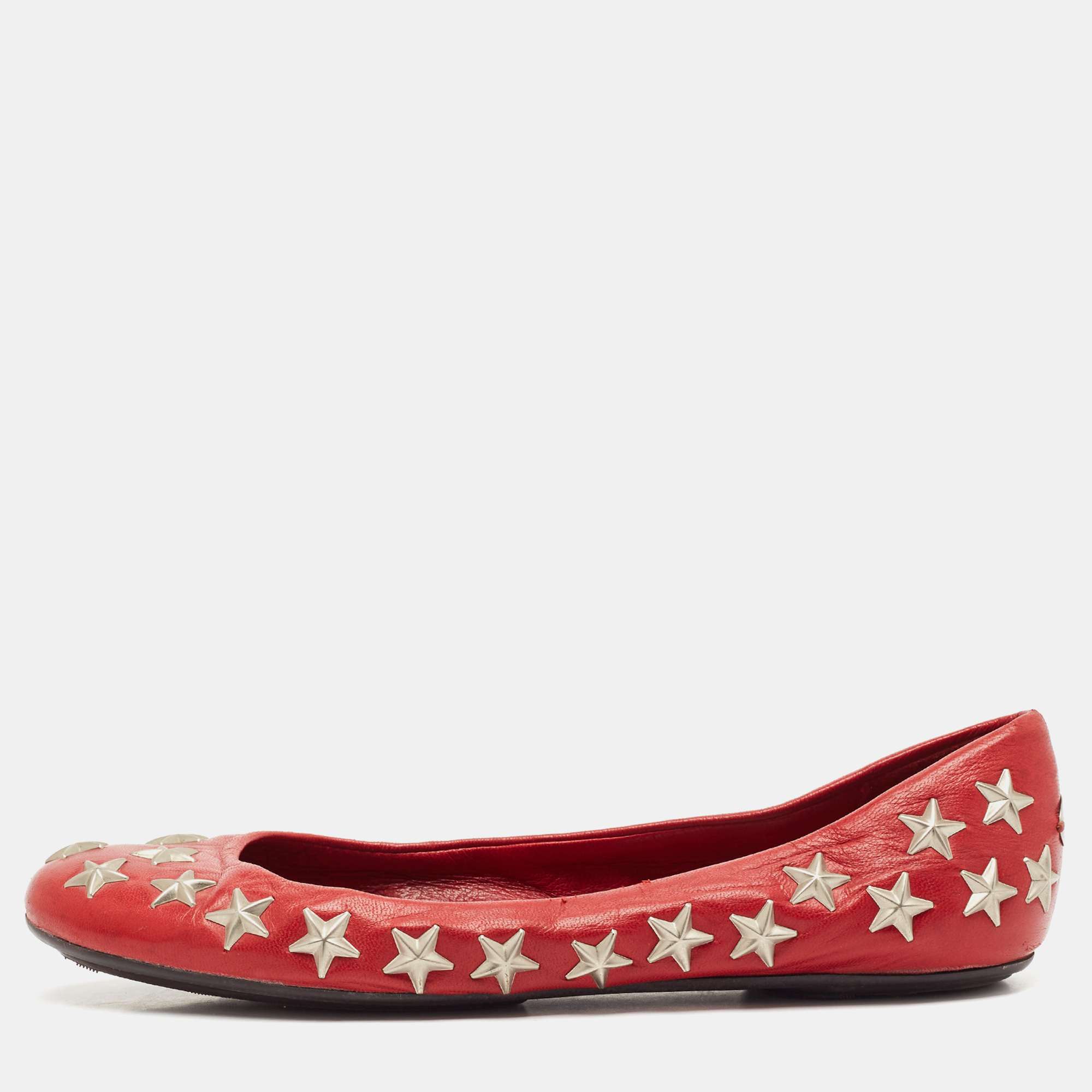 

Jimmy Choo Red Leather Windsor Star Embellished Ballet Flat Size