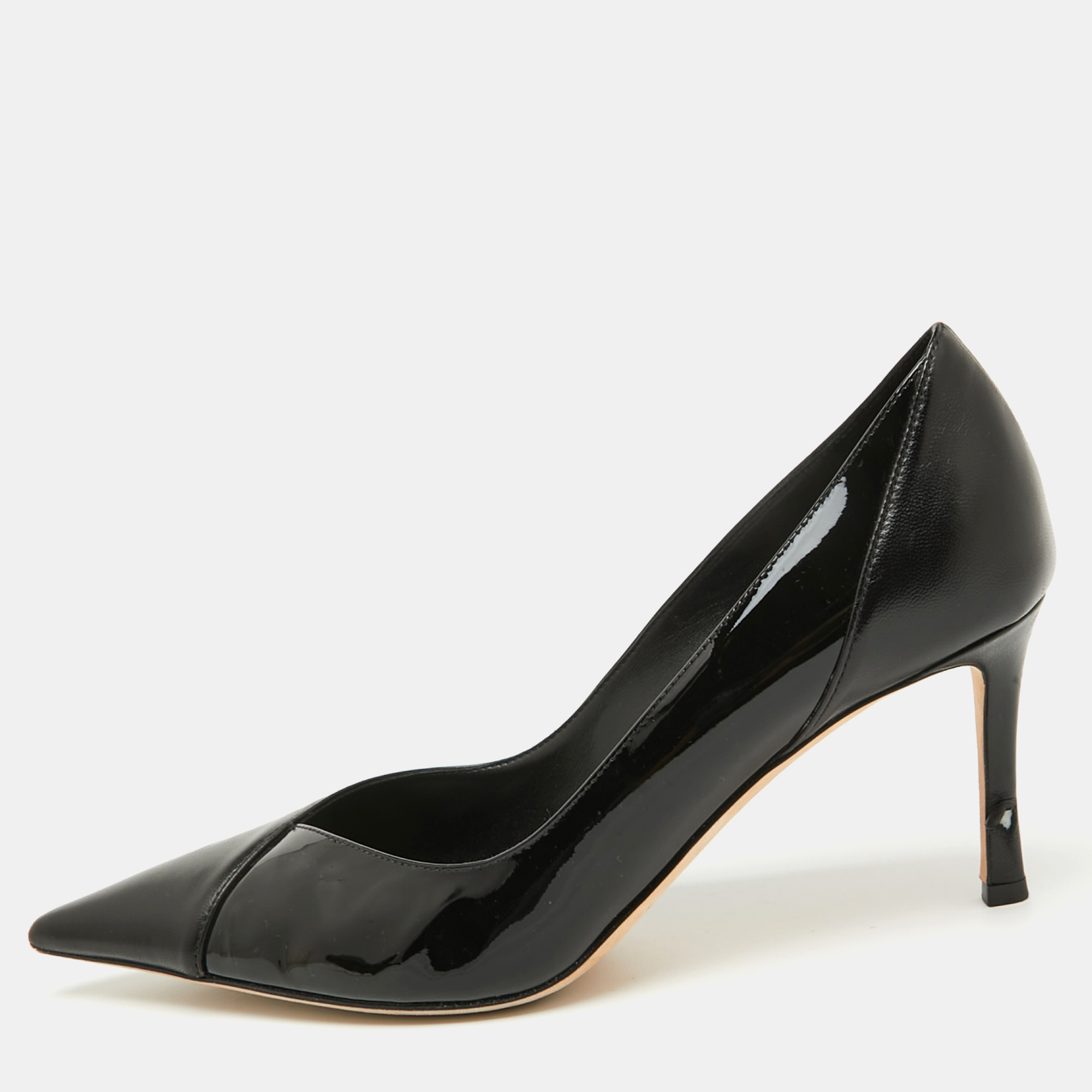 

Jimmy Choo Black Patent Leather and Leather Cass Pointed Toe Pumps Size