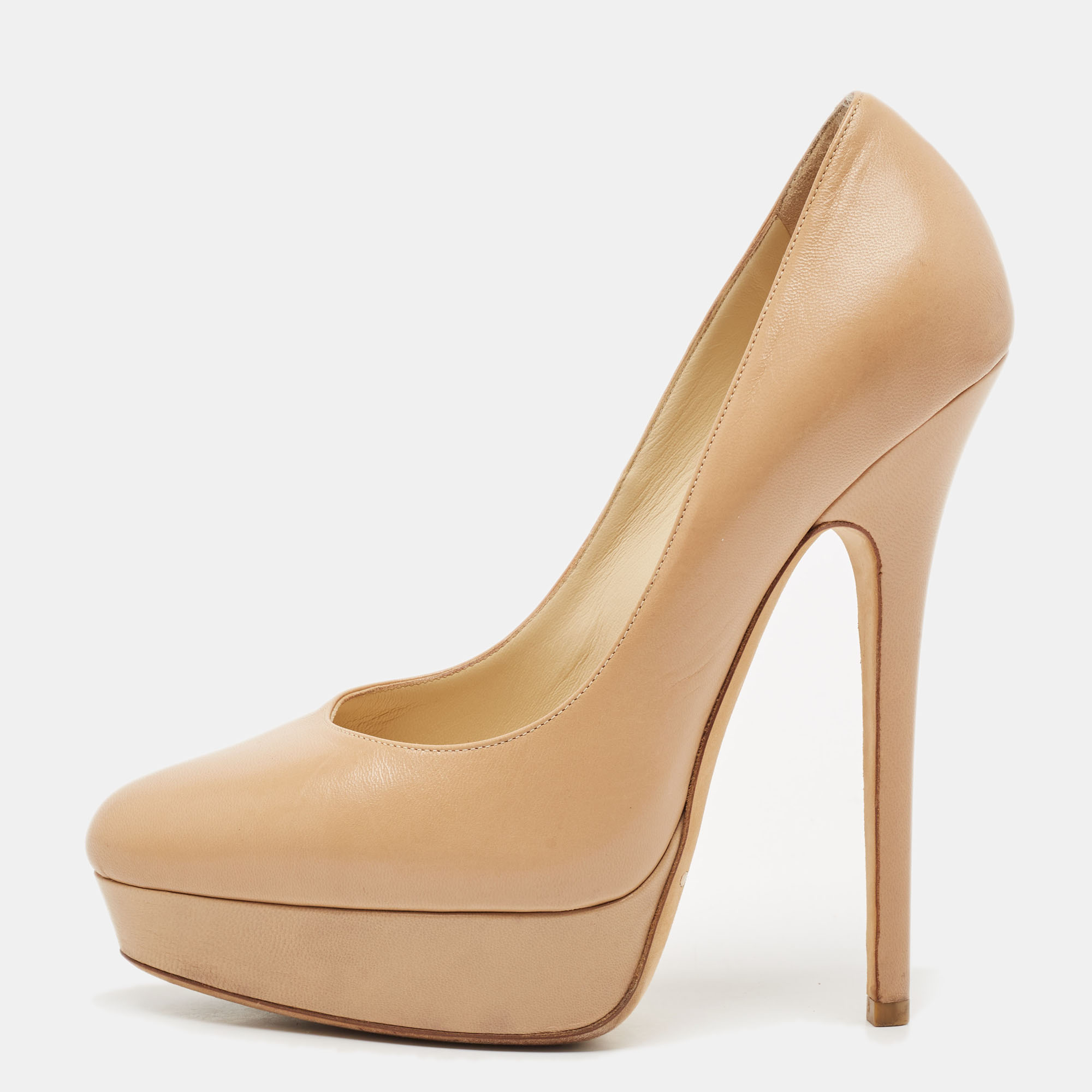 

Jimmy Choo Beige Leather Cosmic Platform Pumps Size