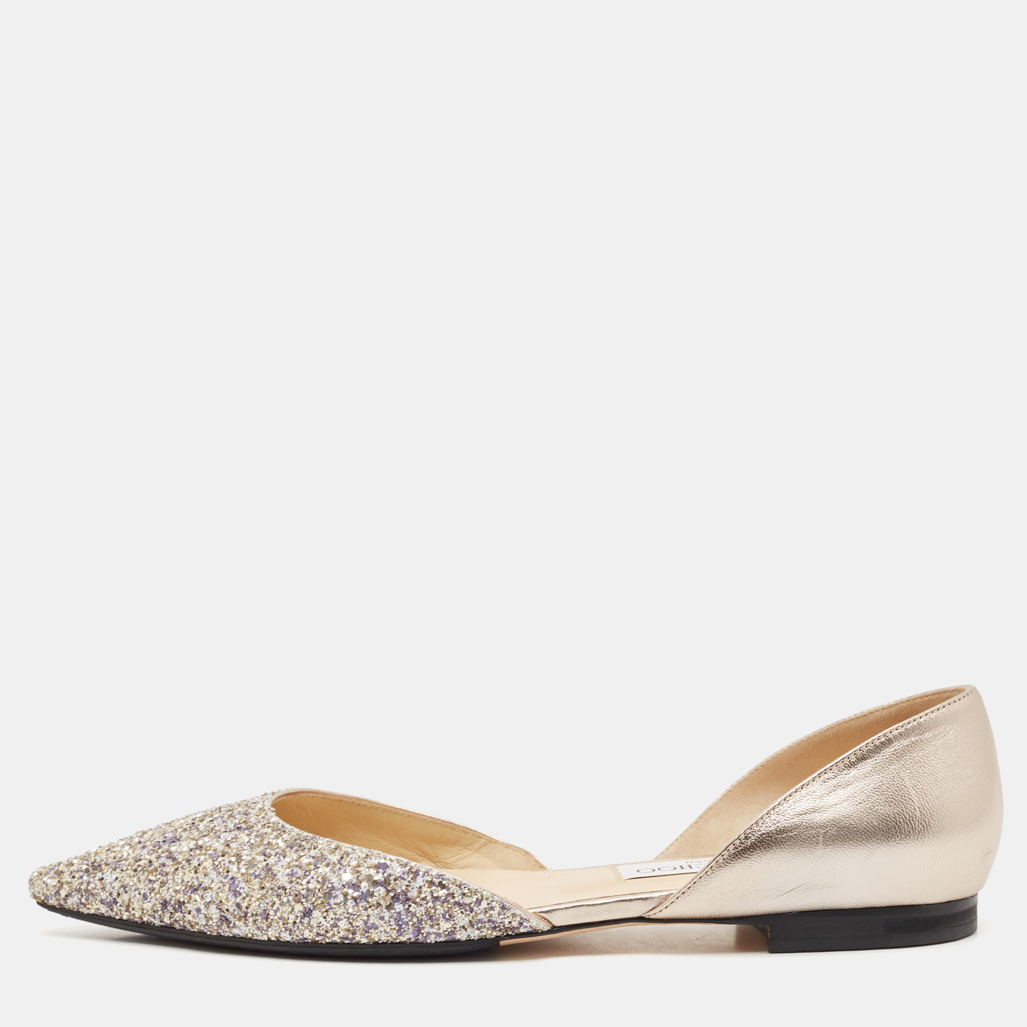 

Jimmy Choo Metallic Leather and Glitter Esther Ballet Flats Size