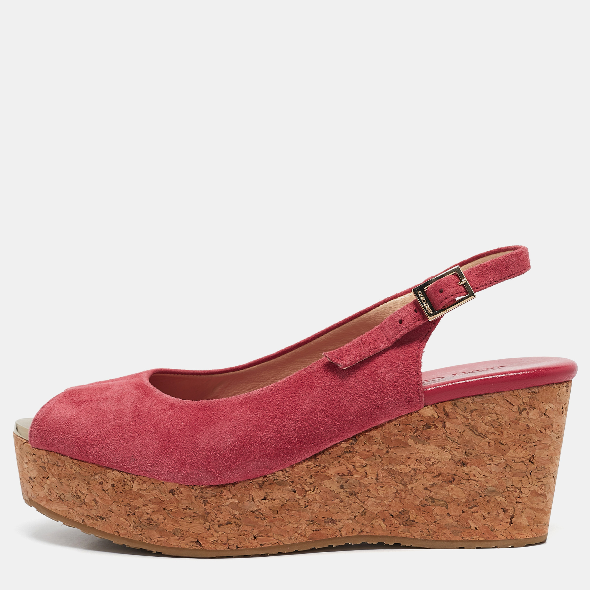 

Jimmy Choo Pink Suede Cork Wedge Sandals Size Size