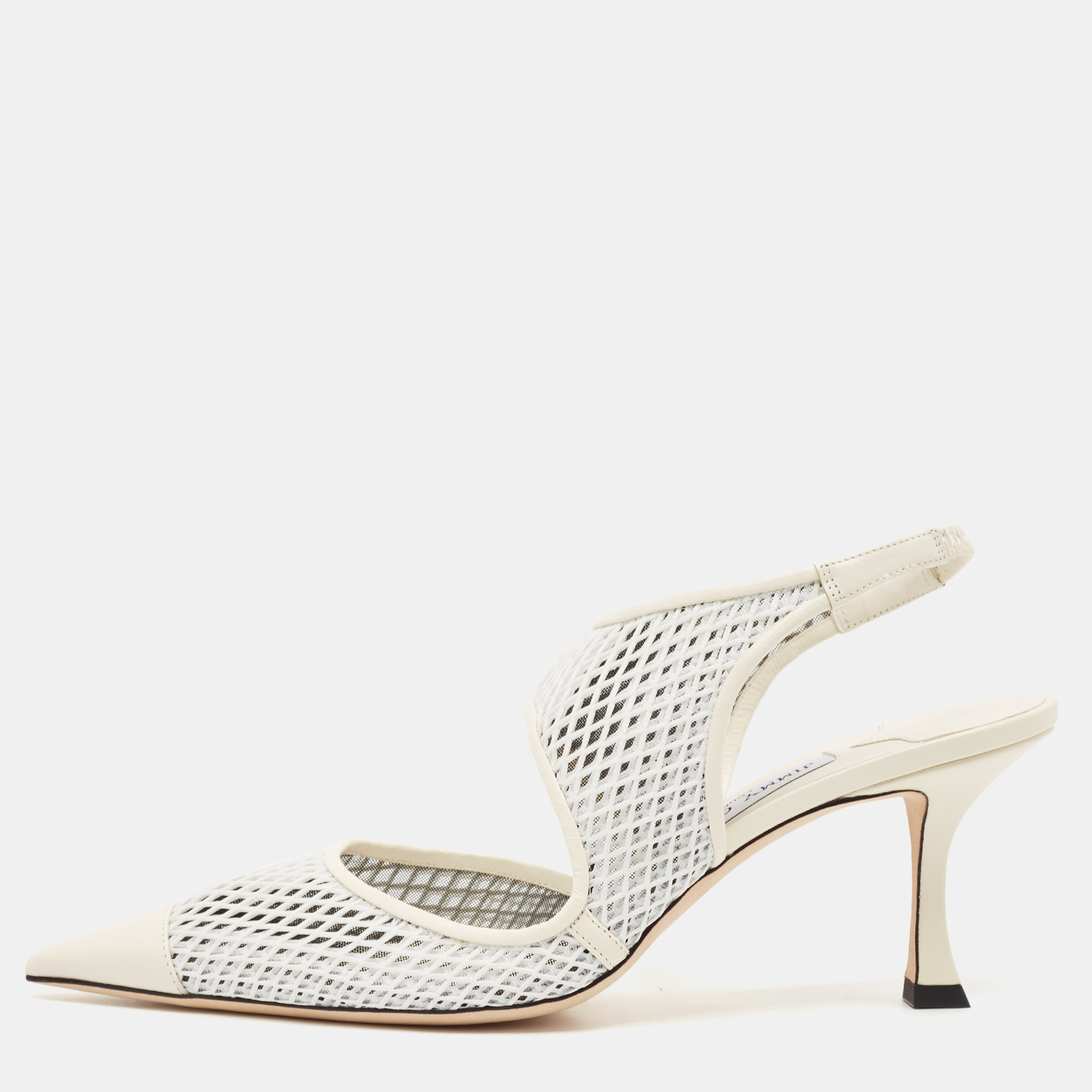 

Jimmy Choo Cream/White Leather and Mesh Sally 70 Pumps Size