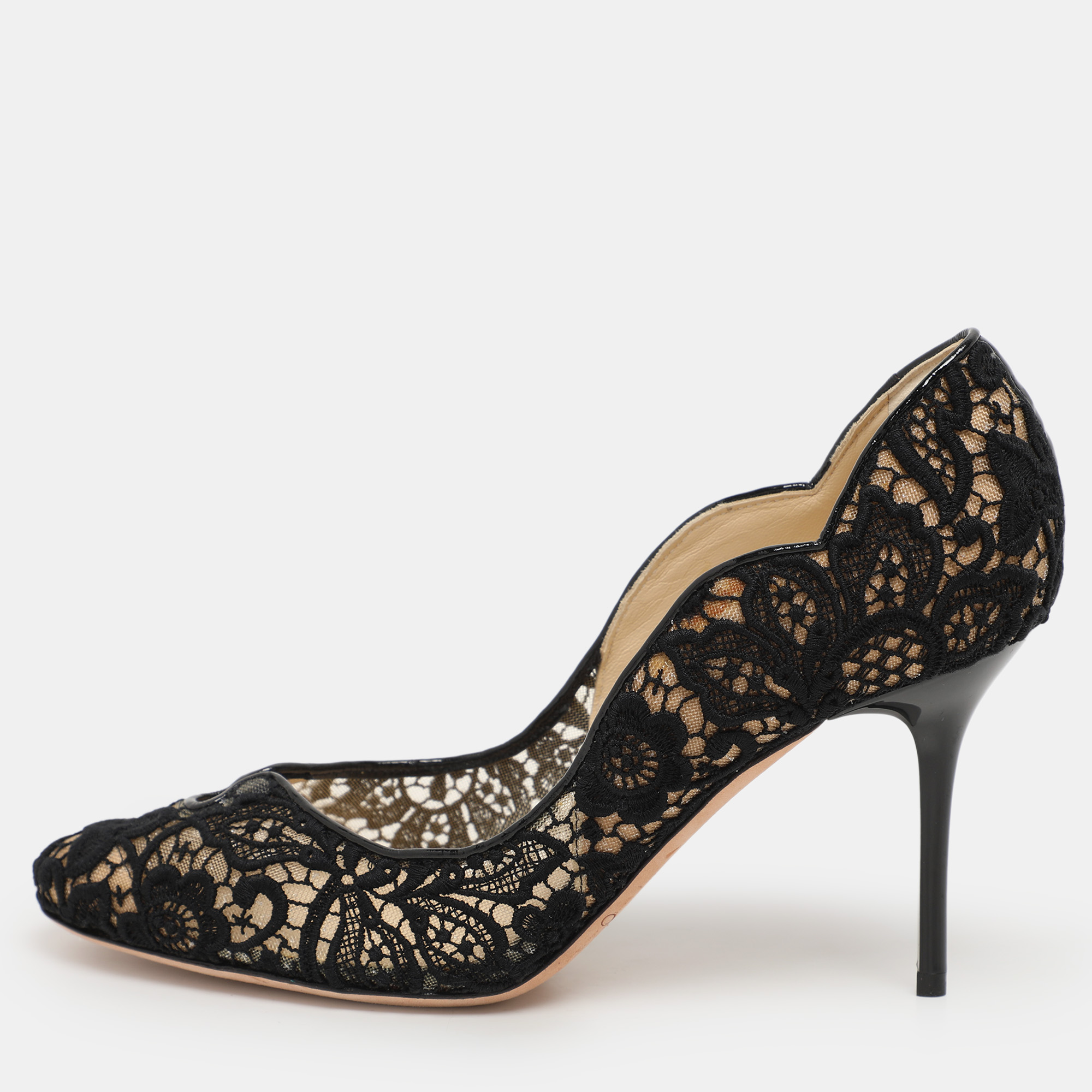 

Jimmy Choo Black Lace Faith Pumps Size