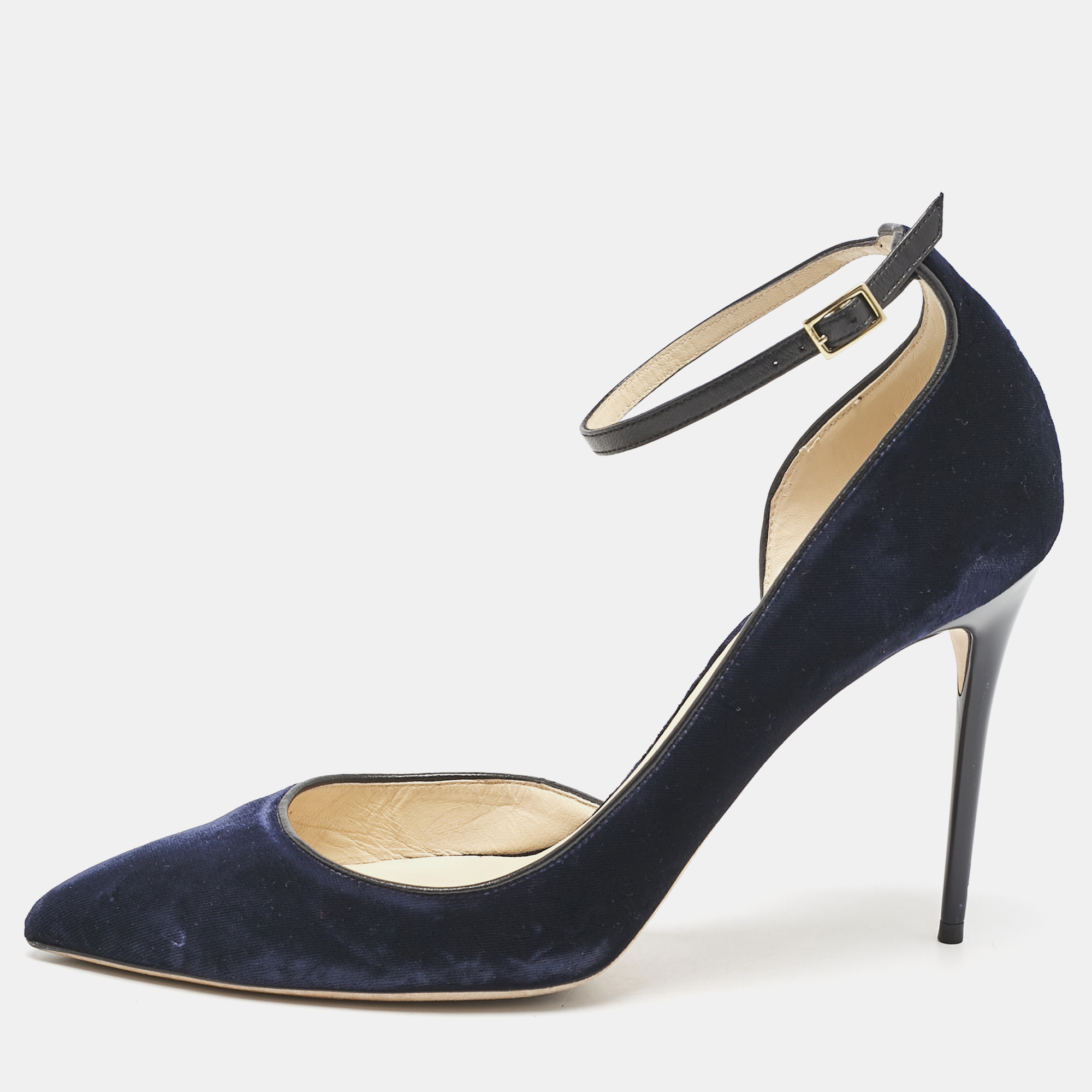 

Jimmy Choo Navy Blue Velvet Lucy Ankle Strap Pumps Size