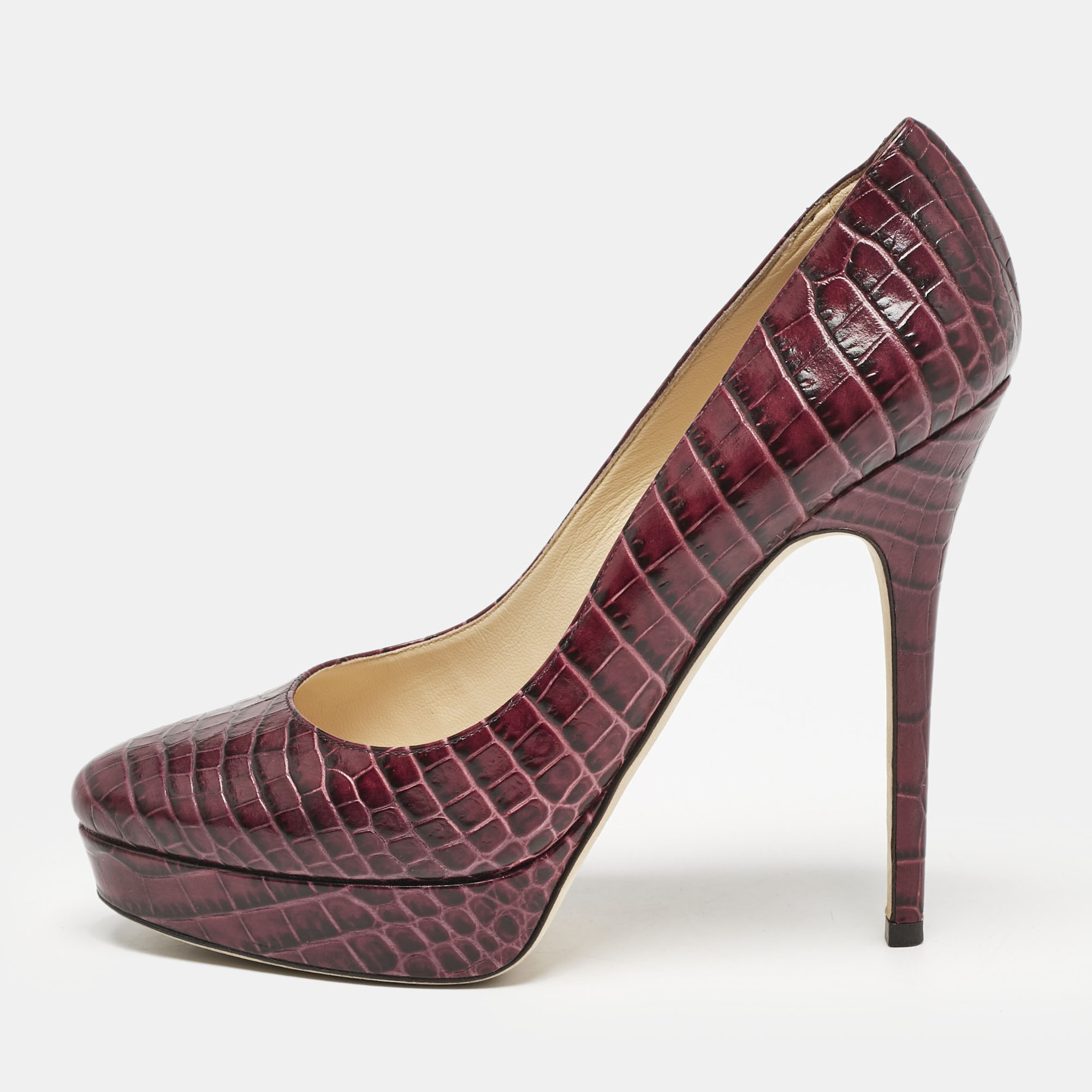 

Jimmy Choo Purple Croc Embossed Leather Cosmic Pumps Size