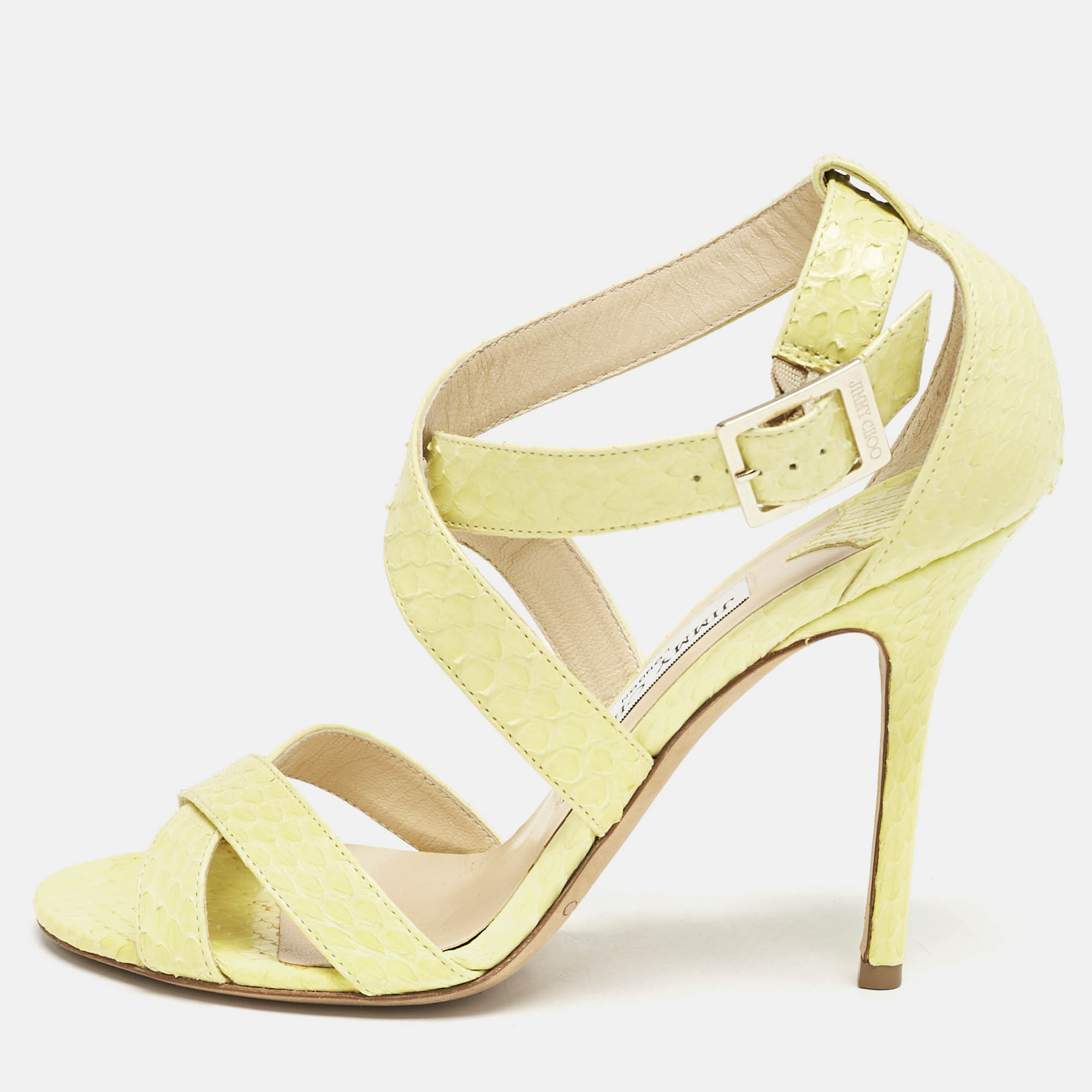 

Jimmy Choo Yellow Python Leather Ankle Strap Sandals Size