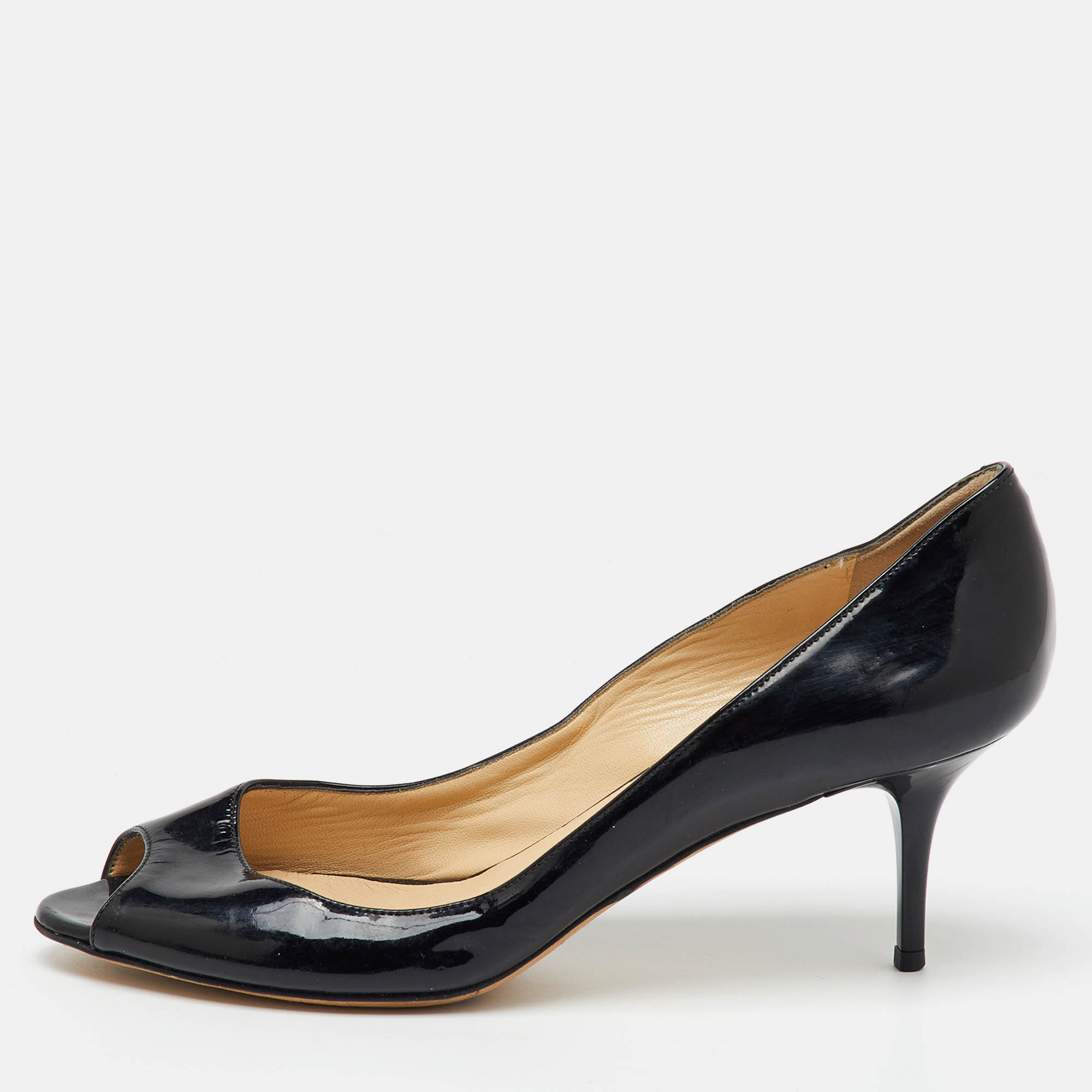 

Jimmy Choo Black Patent Leather Peep Toe Pumps Size