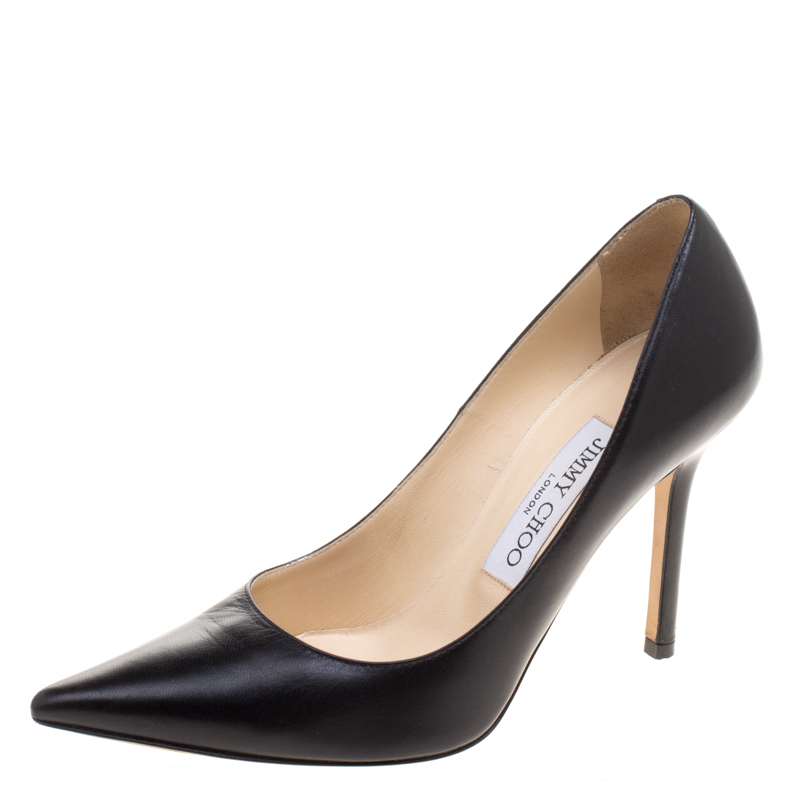 Jimmy Choo Black Leather Anouk Pointed Toe Pumps Size 35.5