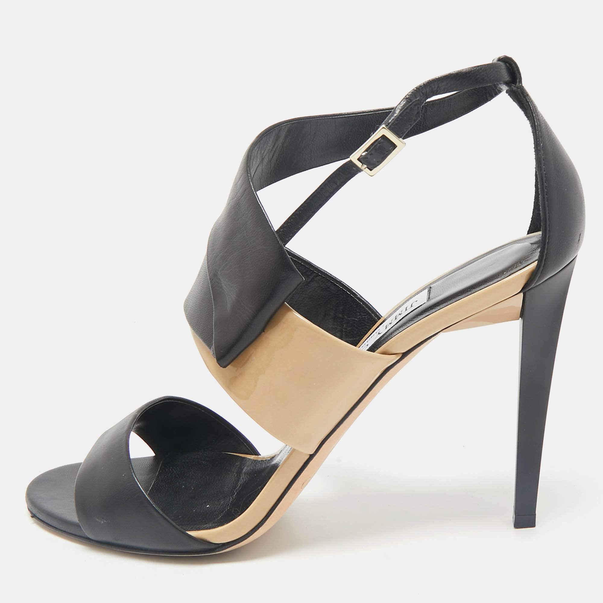 

Jimmy Choo Black/Beige Leather Trapeze Strappy Sandals Size