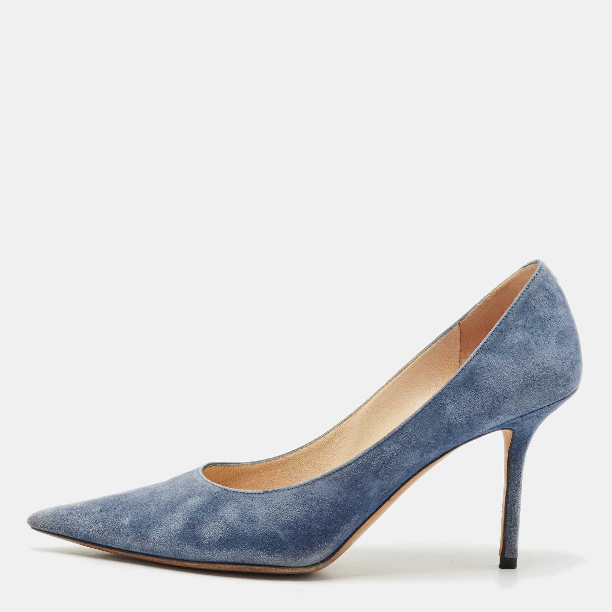 

Jimmy Choo Blue Suede Love Pointed Toe Pumps Size