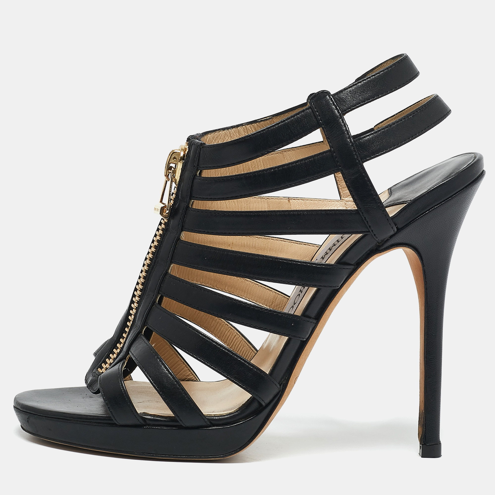 

Jimmy Choo Black Leather Glenys Gladiator Sandals Size