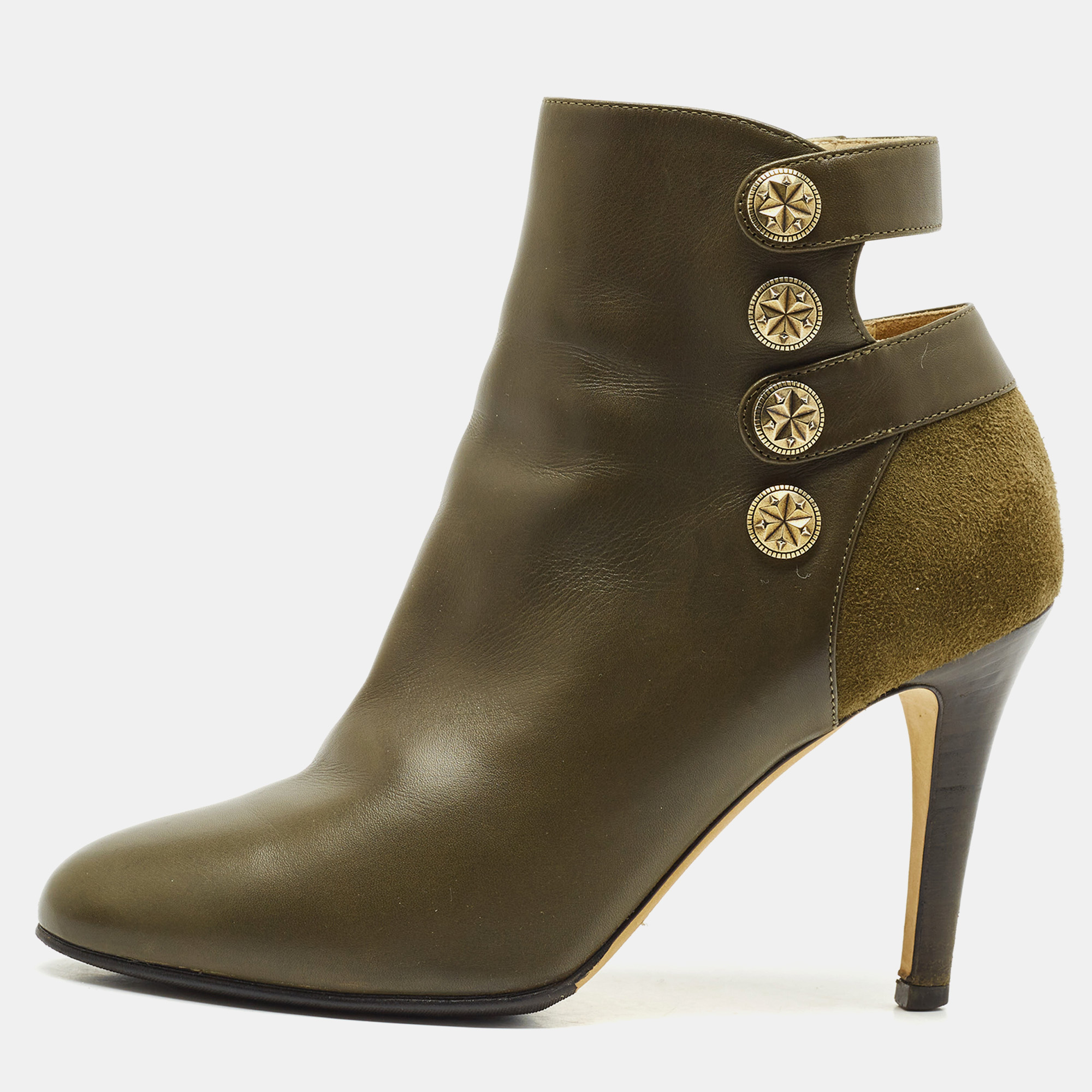 

Jimmy Choo Olive Green Leather and Suede Troop Booties Size