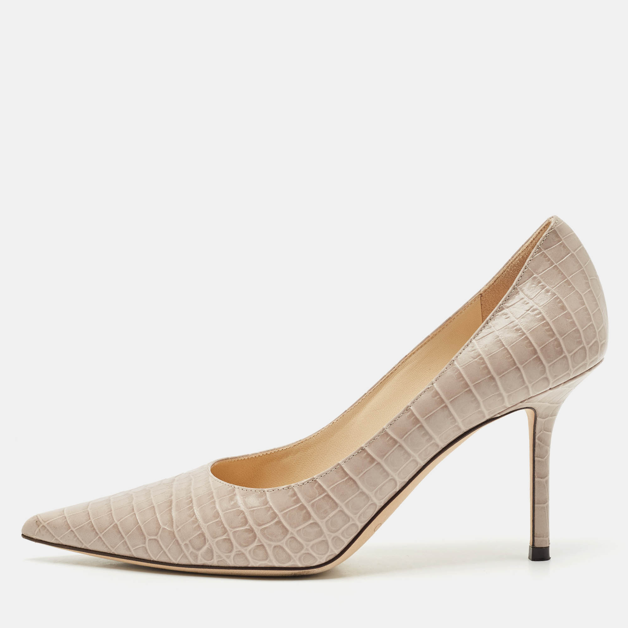 

Jimmy Choo Grey Croc Embossed Leather Romy Pumps Size