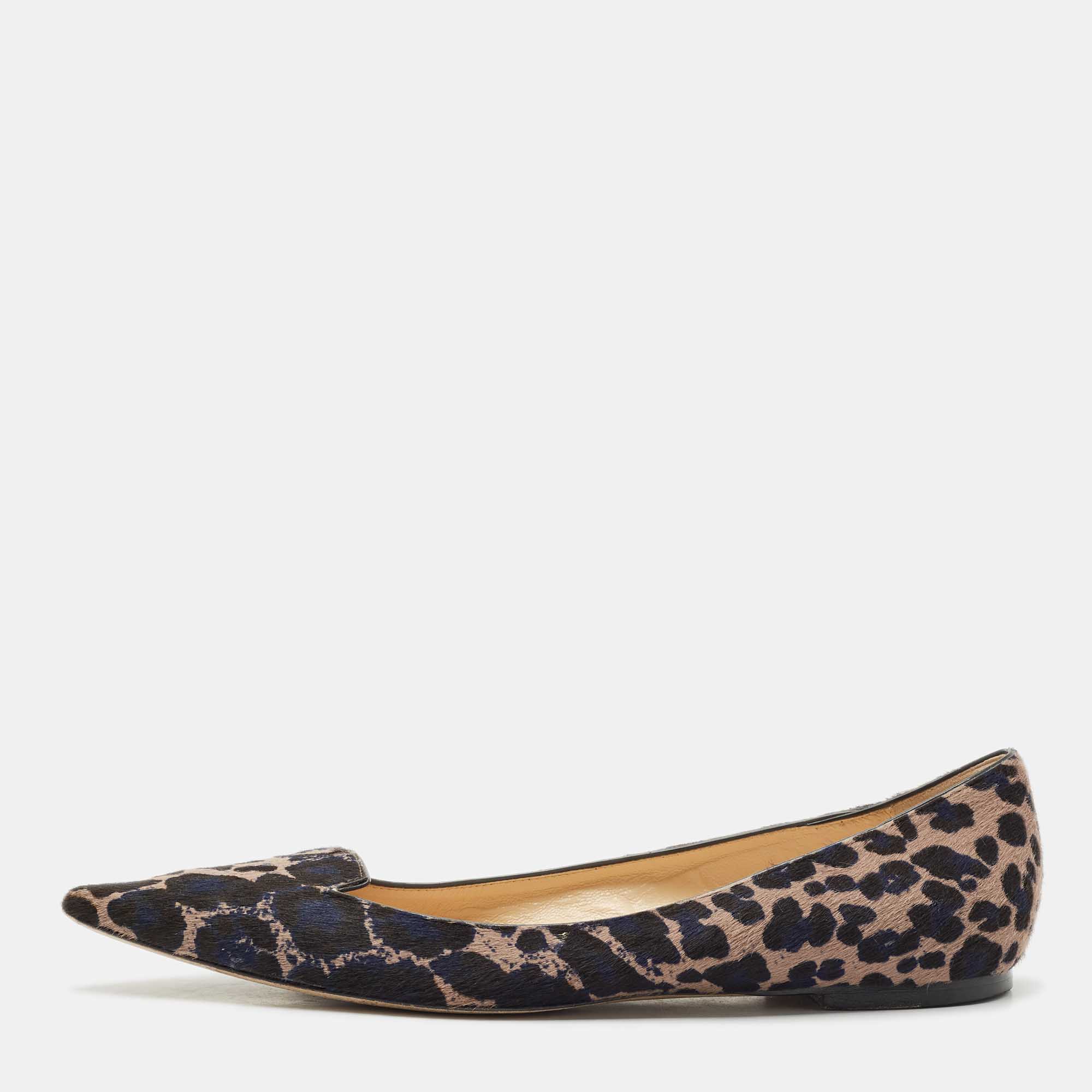 

Jimmy Choo Black/Blue Calfhair Pointed Toe Ballet Flats Size