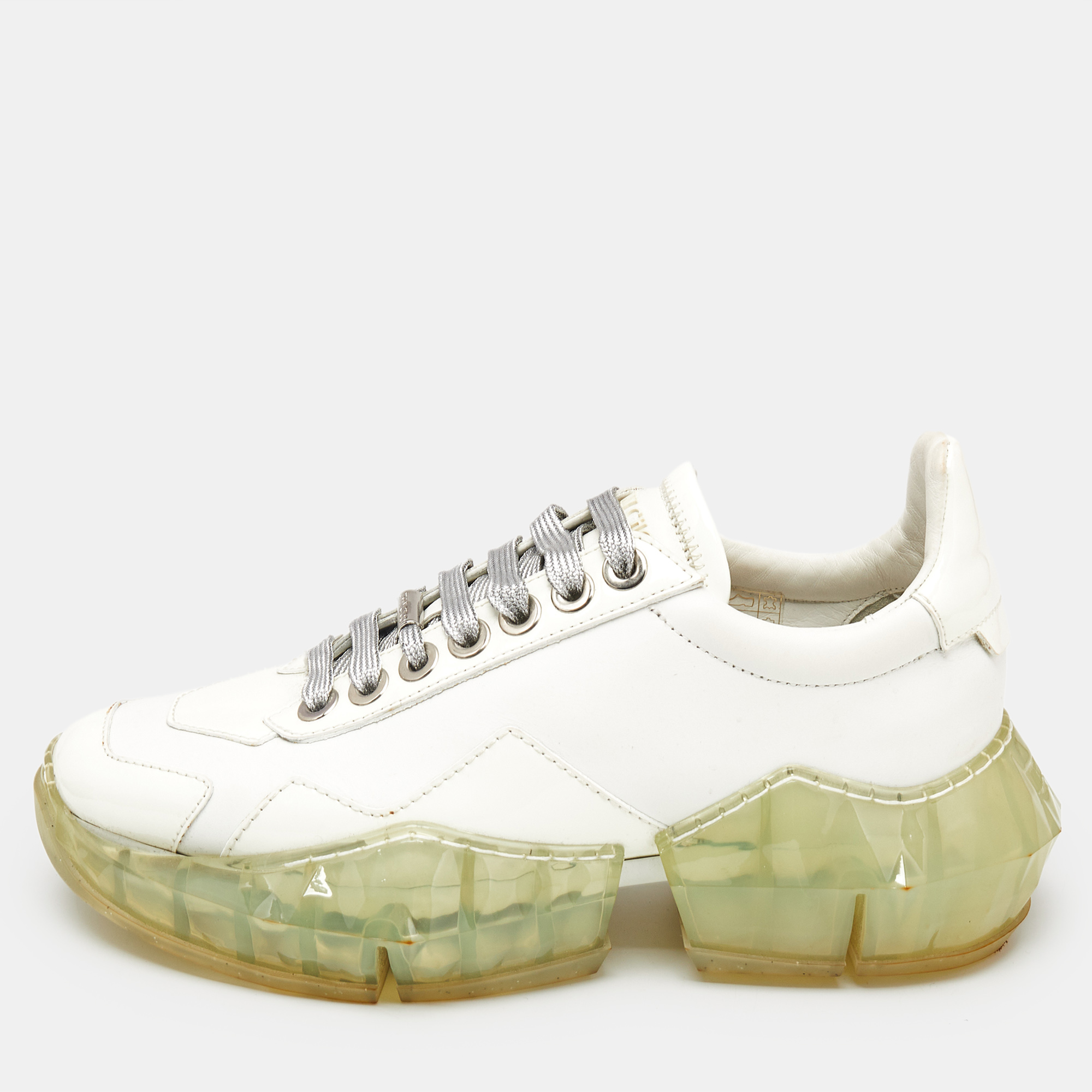 

Jimmy Choo White Leather Diamond Low Top Sneakers Size