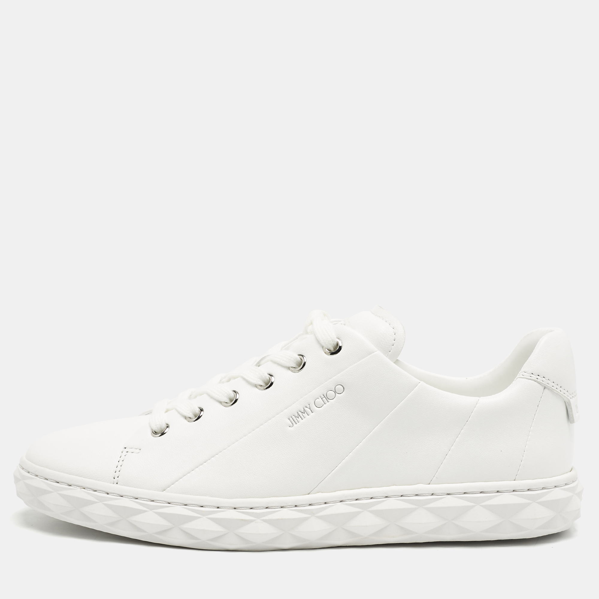

Jimmy Choo White Leather Diamond Light Low Top Sneakers Size