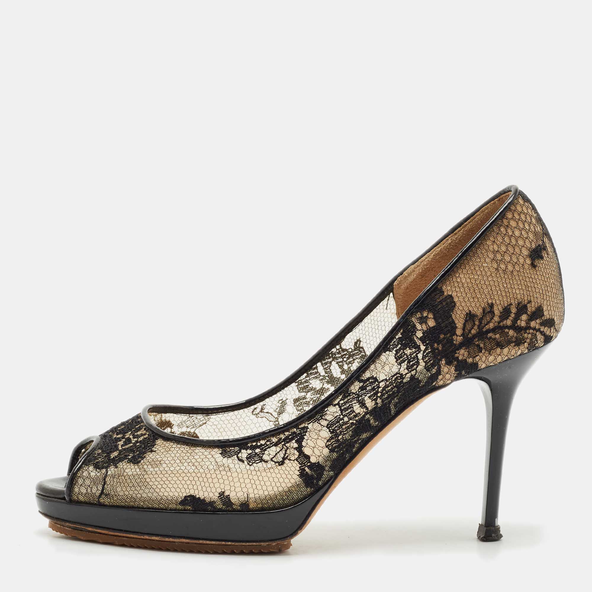 

Jimmy Choo Black Lace Luna 100 Peep Toe Pumps Size