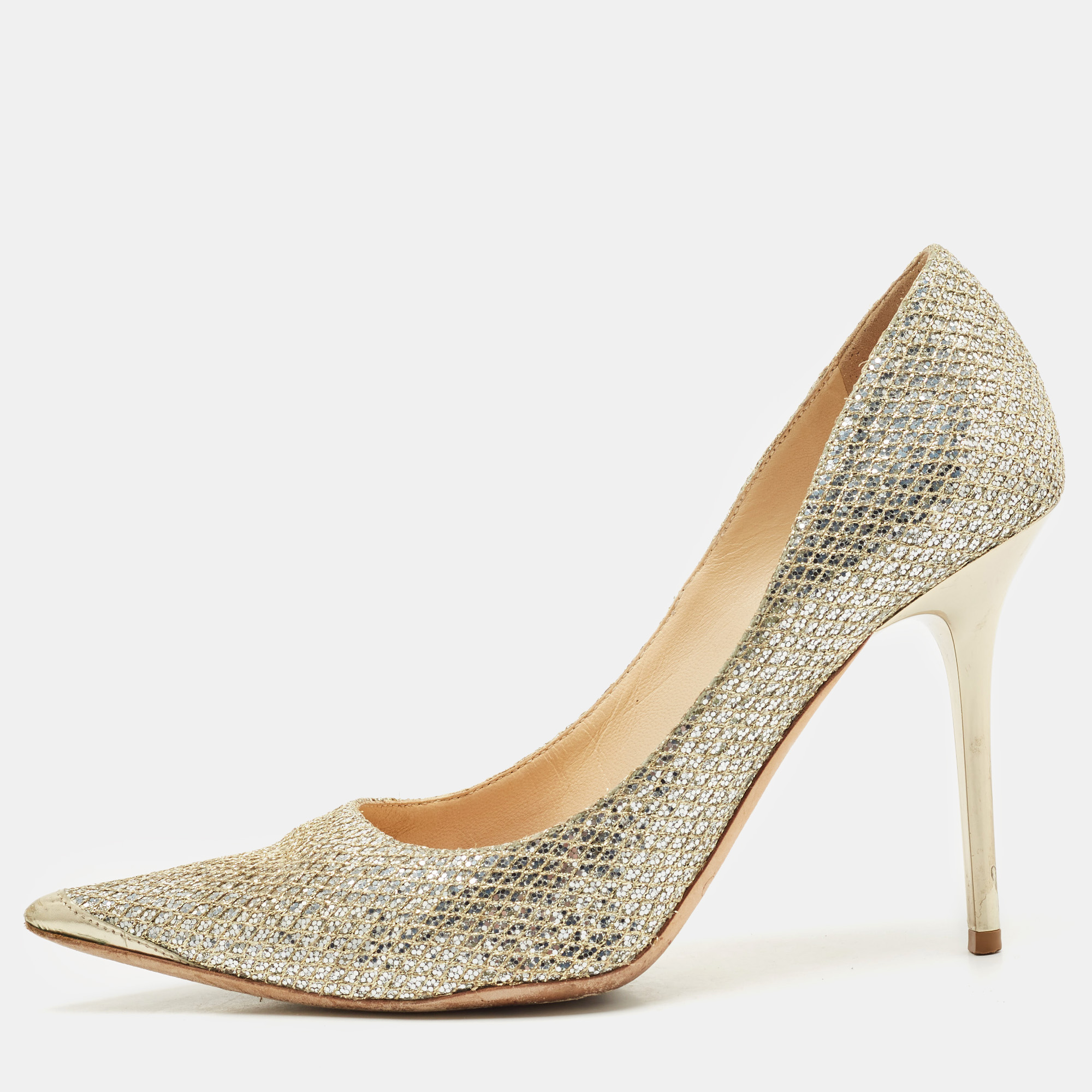 

Jimmy Choo Gold Glitter Abel Pumps Size