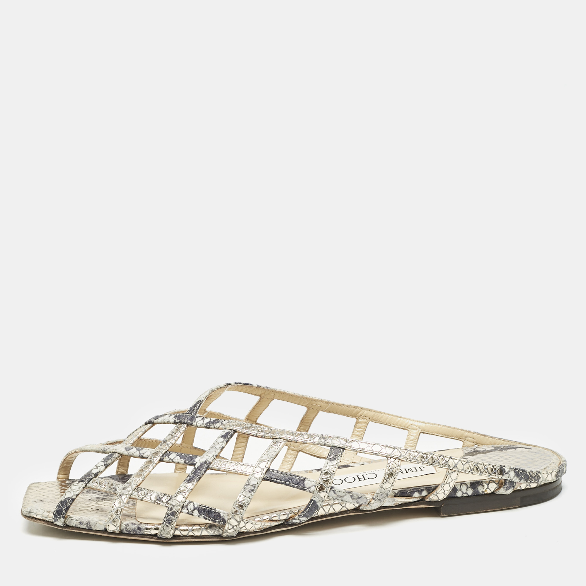

Jimmy Choo Gold Python Embossed Leather Sai Flat Sandals Size