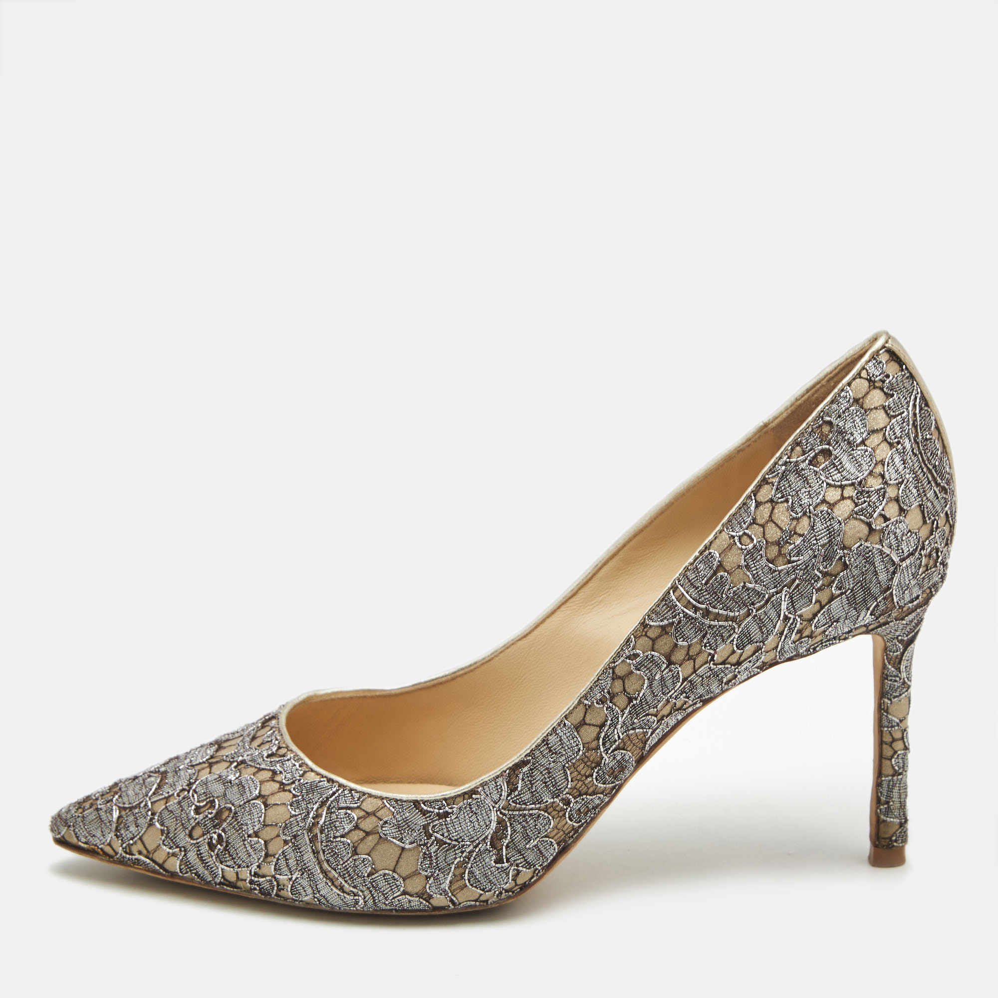 Pre-owned Jimmy Choo Grey/beige Lace Romy Pumps Size 38.5
