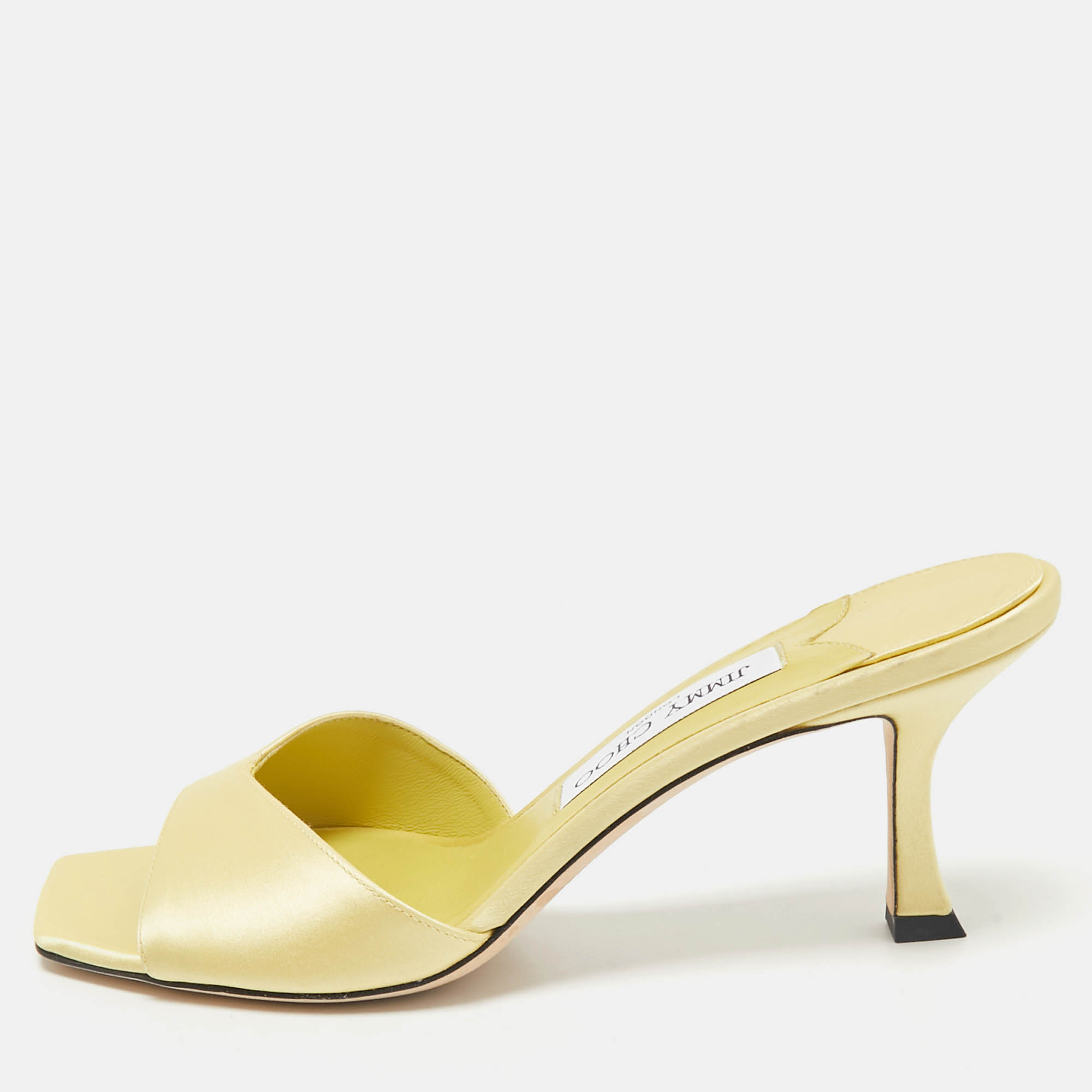 

Jimmy Choo Yellow Satin Skye Slide Sandals Size