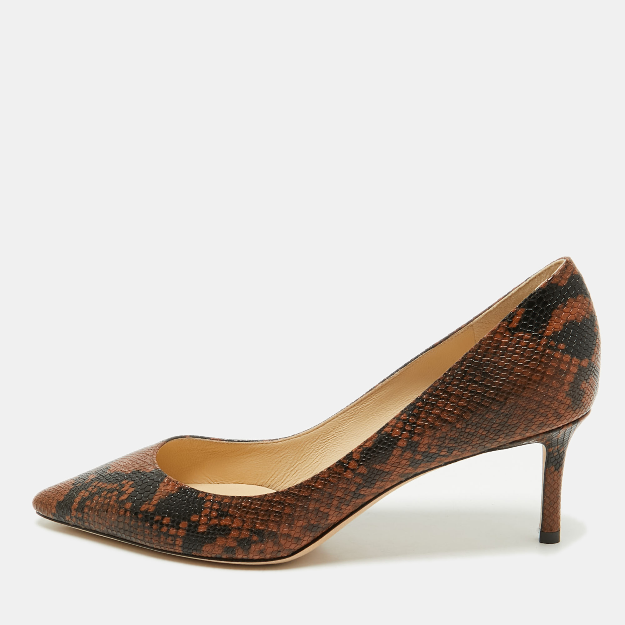 

Jimmy Choo Brown Python Embossed Leather Abel Pumps Size