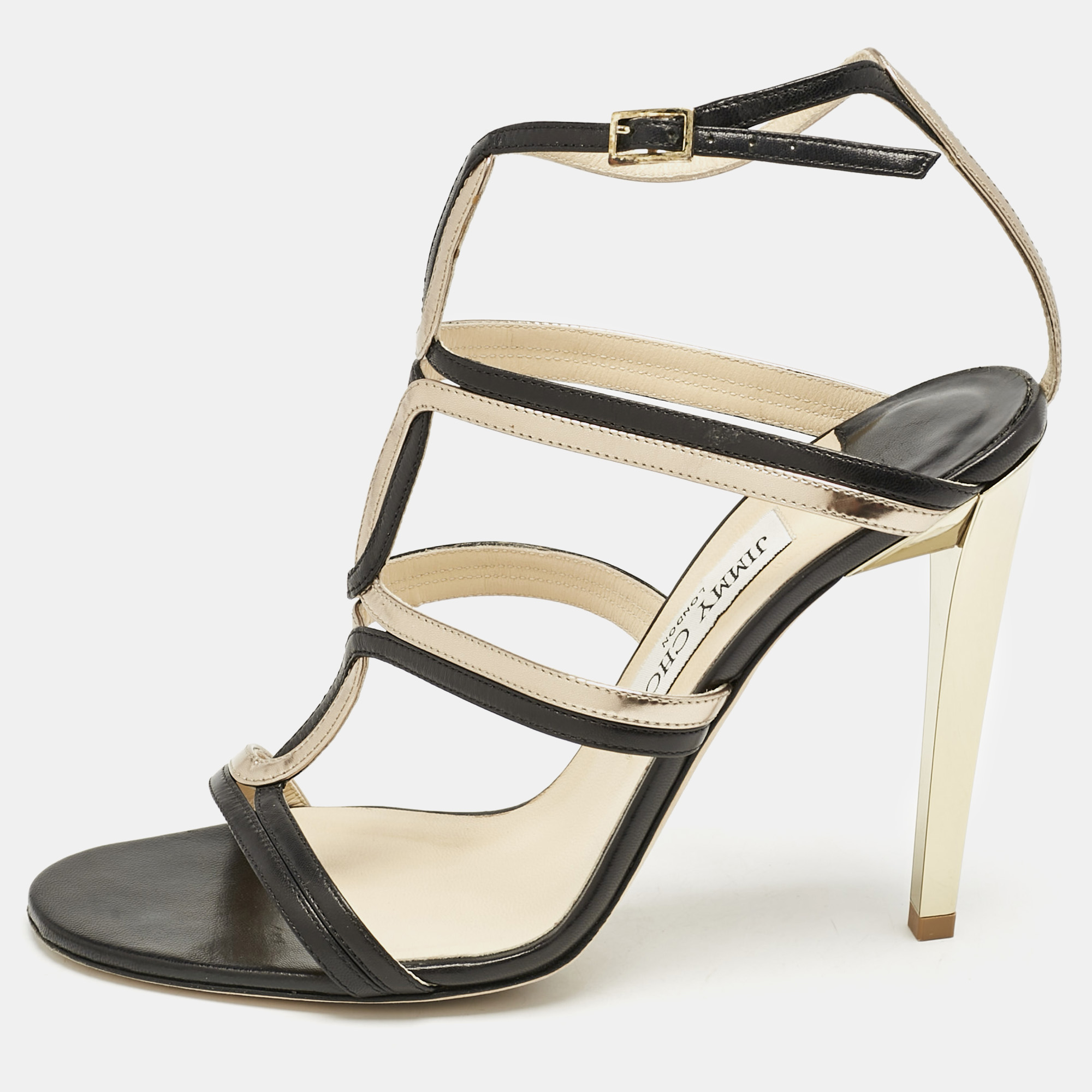 

Jimmy Choo Black/Gold Leather Moray Sandals Size