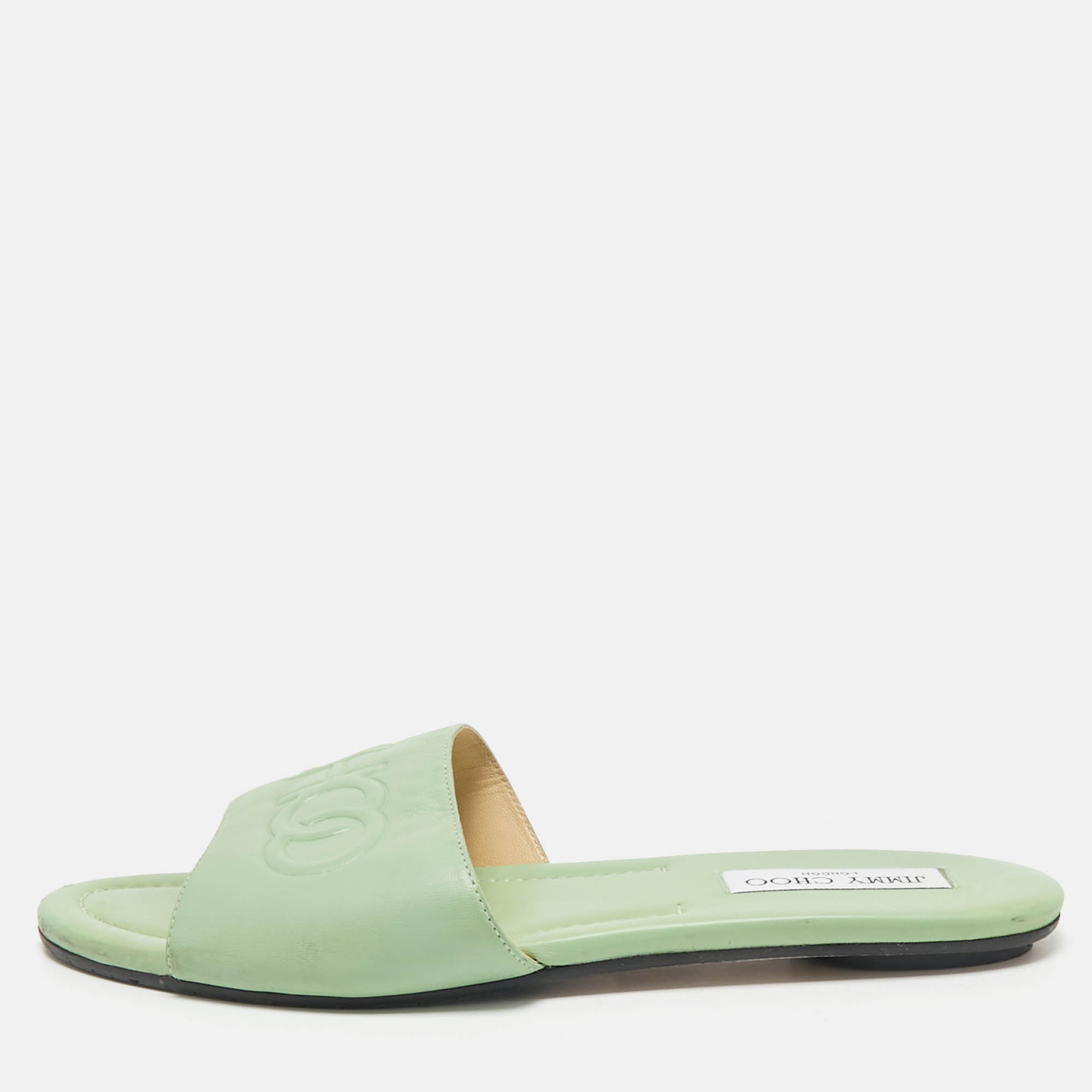 

Jimmy Choo Green Leather Minea Flat Slide Sandals Size