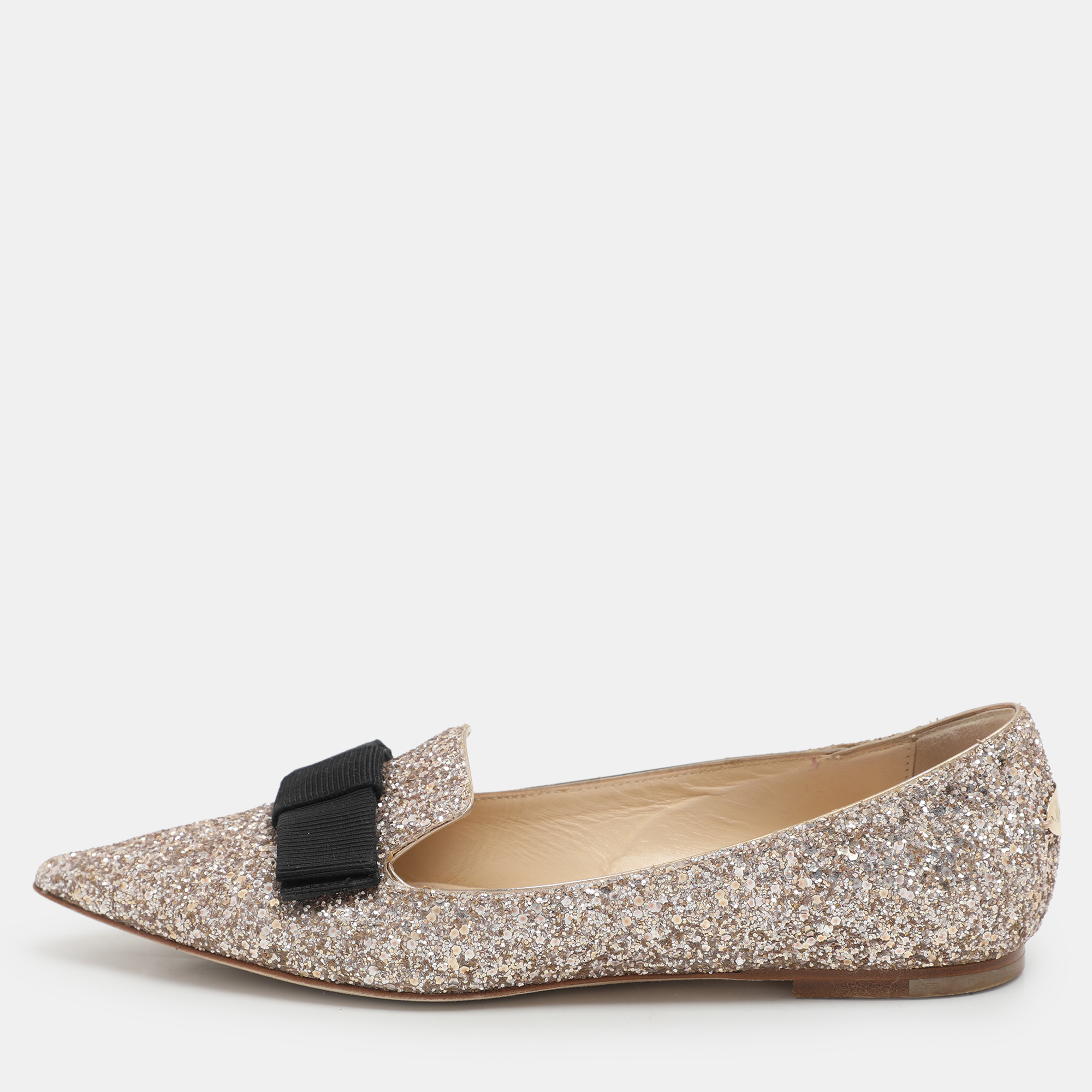 

Jimmy Choo Metallic Glitter Gala Flats Size