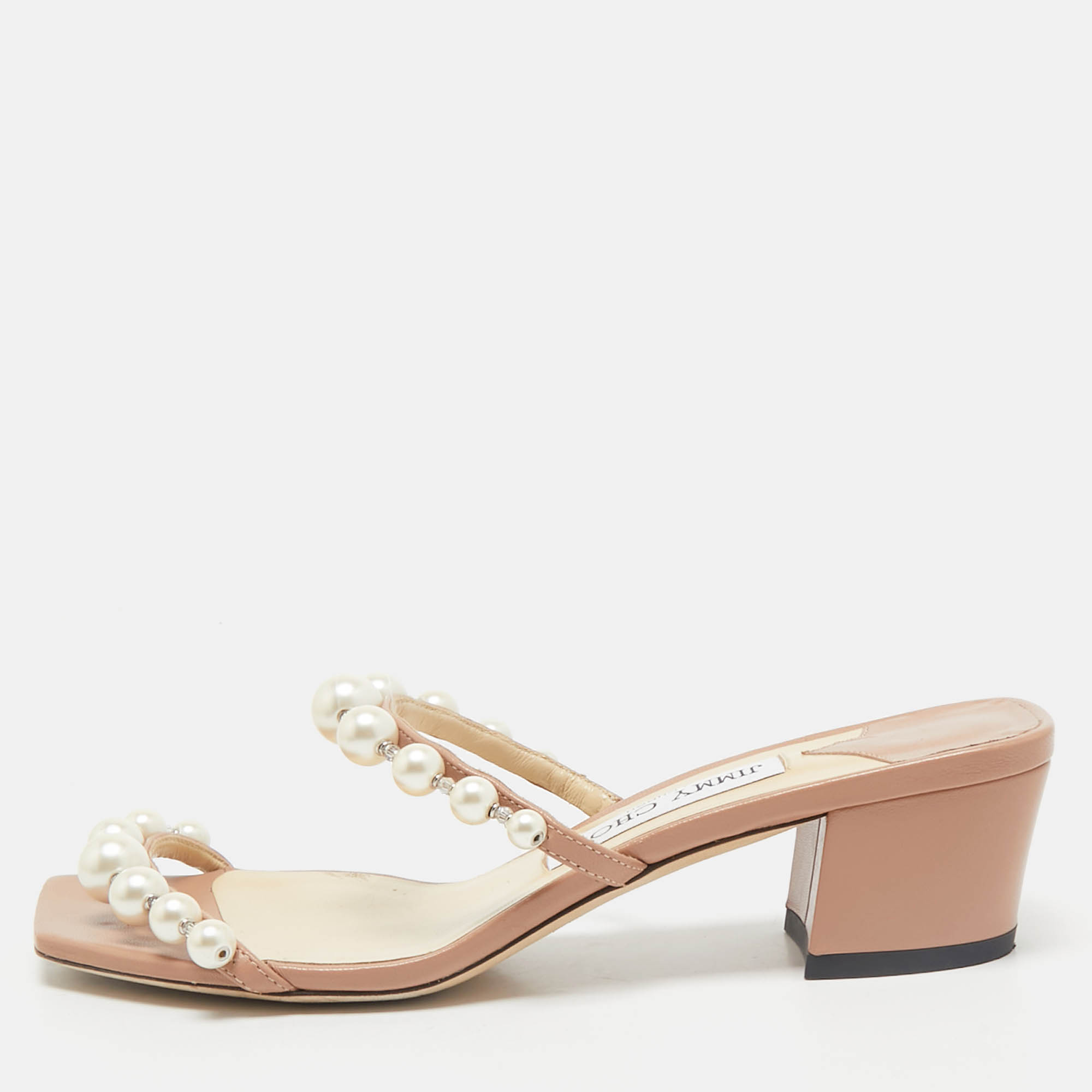 

Jimmy Choo Beige Leather Amara Slide Sandals Size
