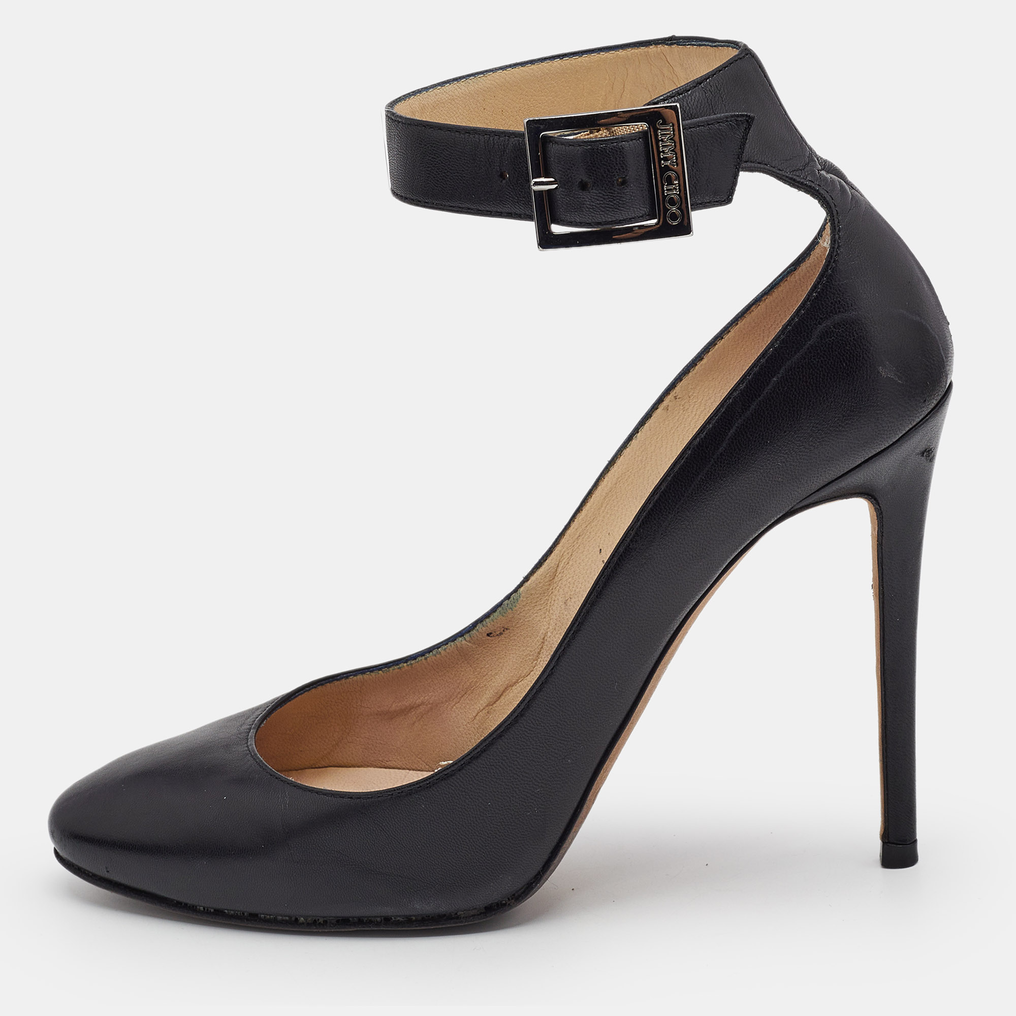 

Jimmy Choo Black Leather Helena Ankle Cuff Pumps Size