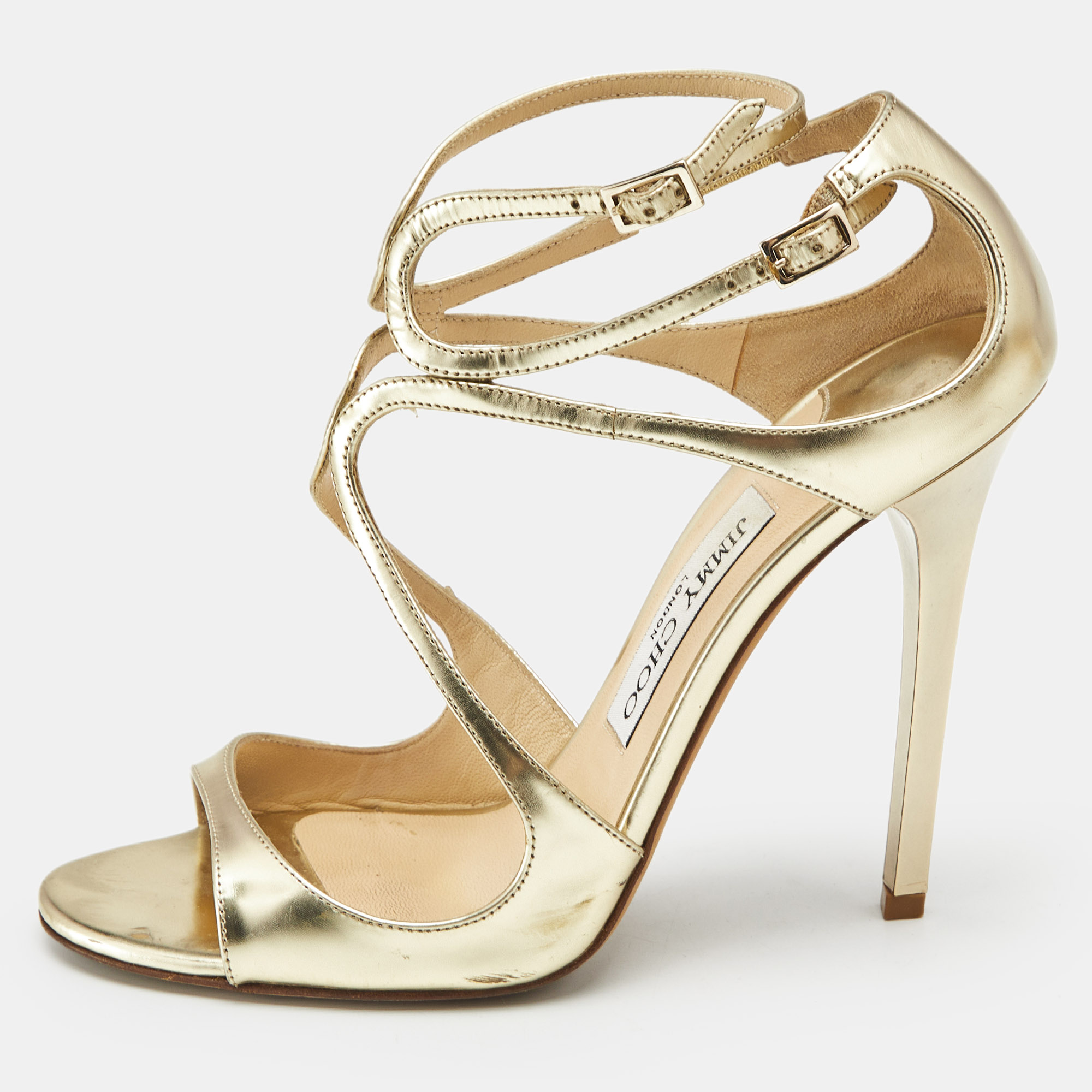 

Jimmy Choo Gold Leather Lance Sandals Size