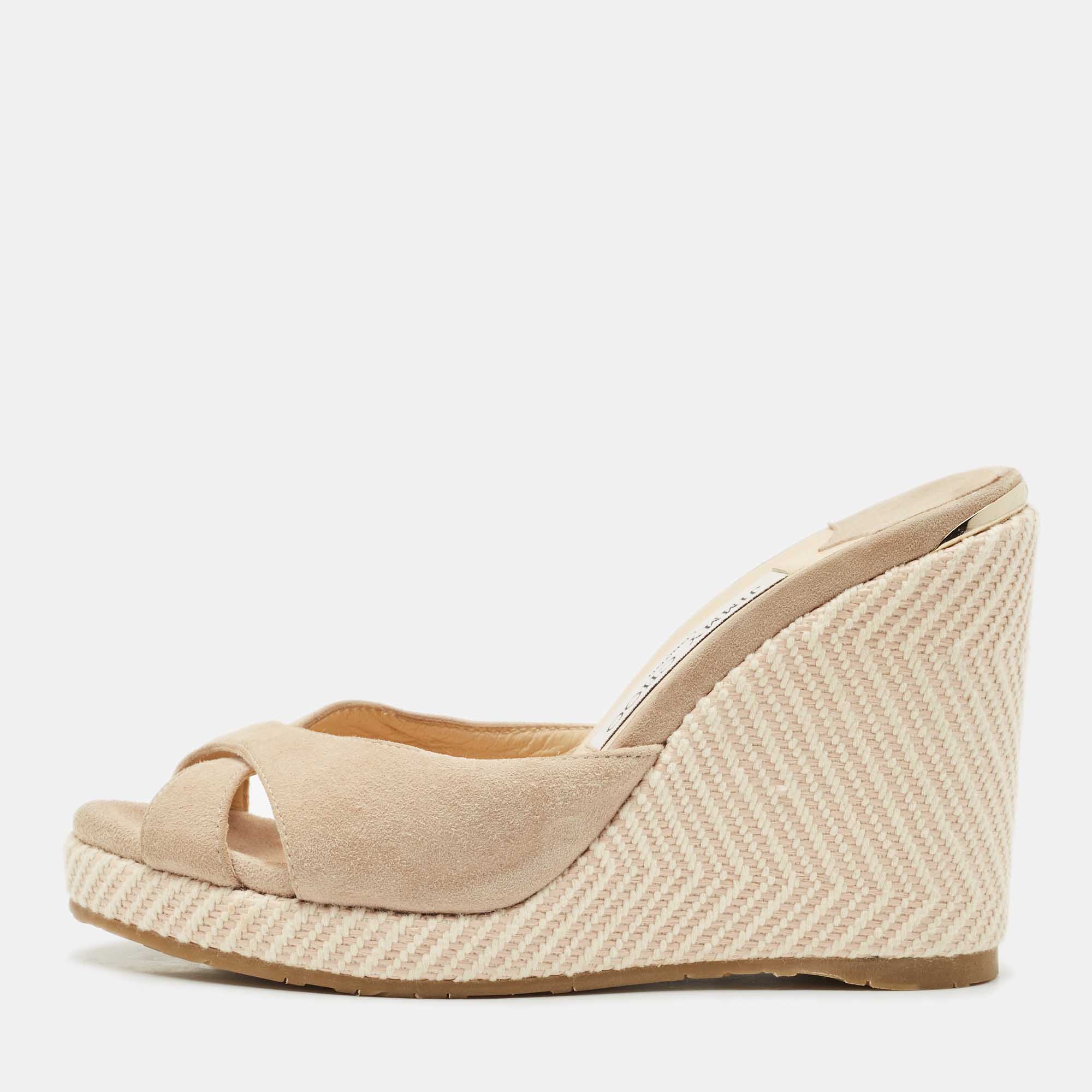 

Jimmy Choo Beige Suede Prima Wedge Sandals Size