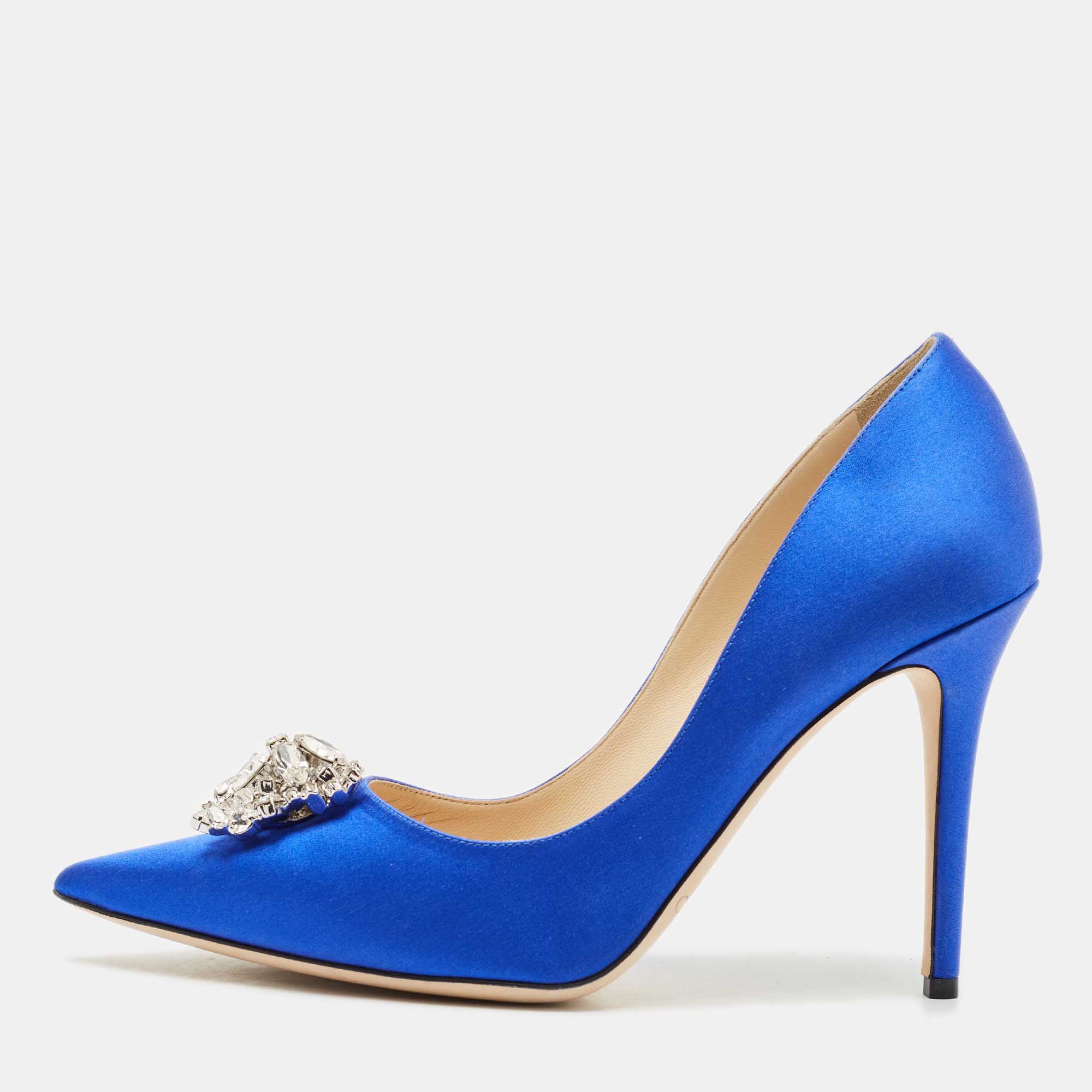 

Jimmy Choo Electric Blue Satin Manda Pumps Size