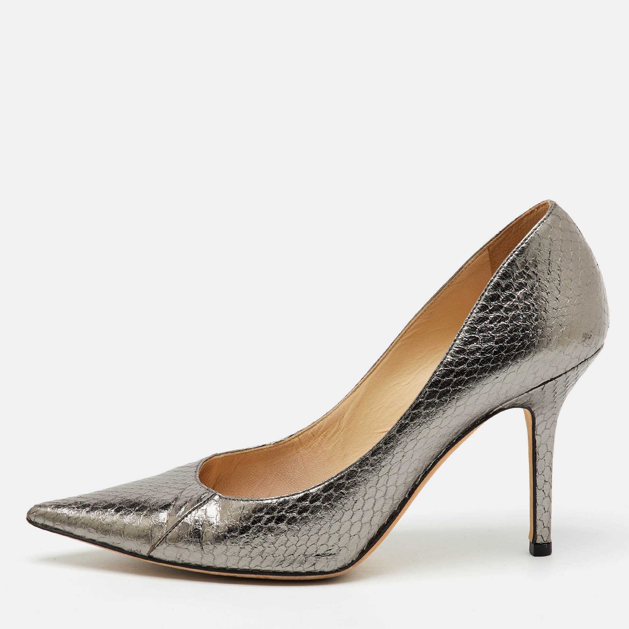 

Jimmy Choo Metallic Grey Python Embossed Leather Pointed Toe Pumps Size