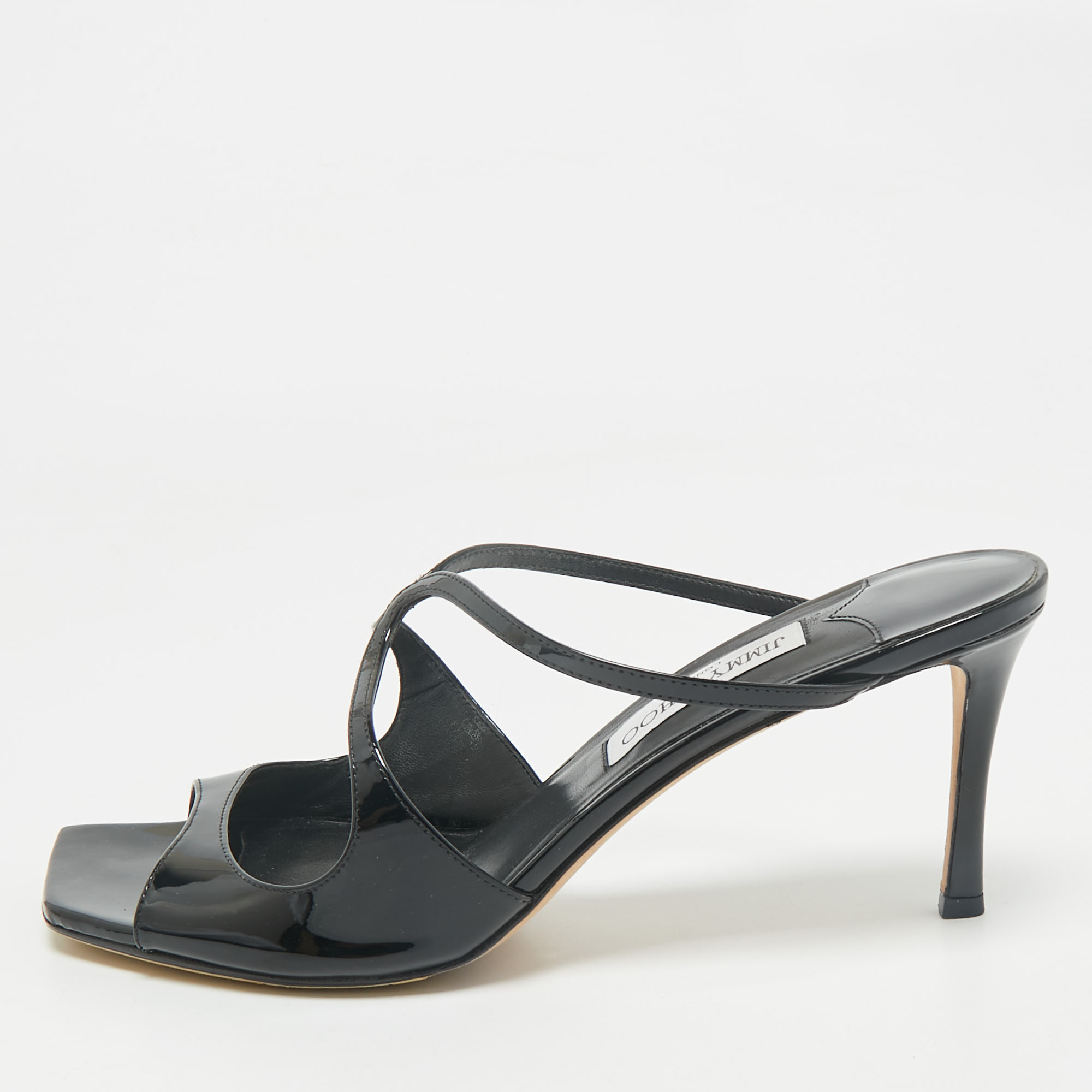 

Jimmy Choo Black Patent Leather Lance Slide Sandals Size