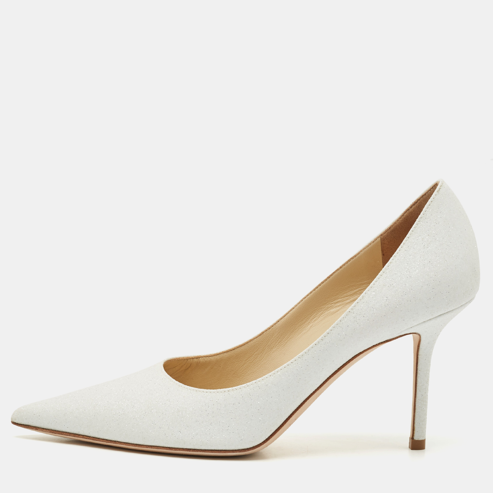 

Jimmy Choo White Glitter Love 85 Pointed Toe Pumps Size
