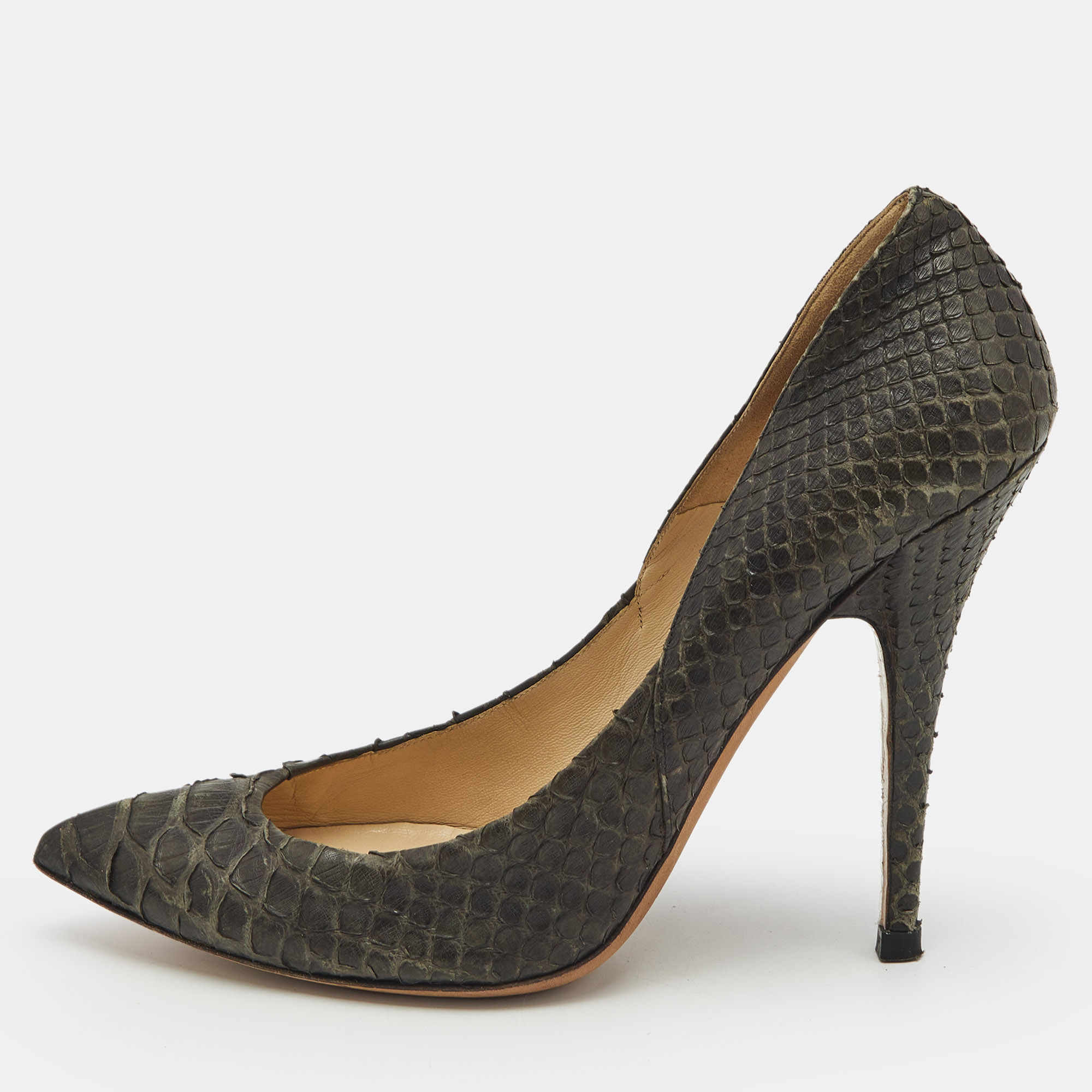 

Jimmy Choo Green Python Leather Pointed Toe Pumps Size
