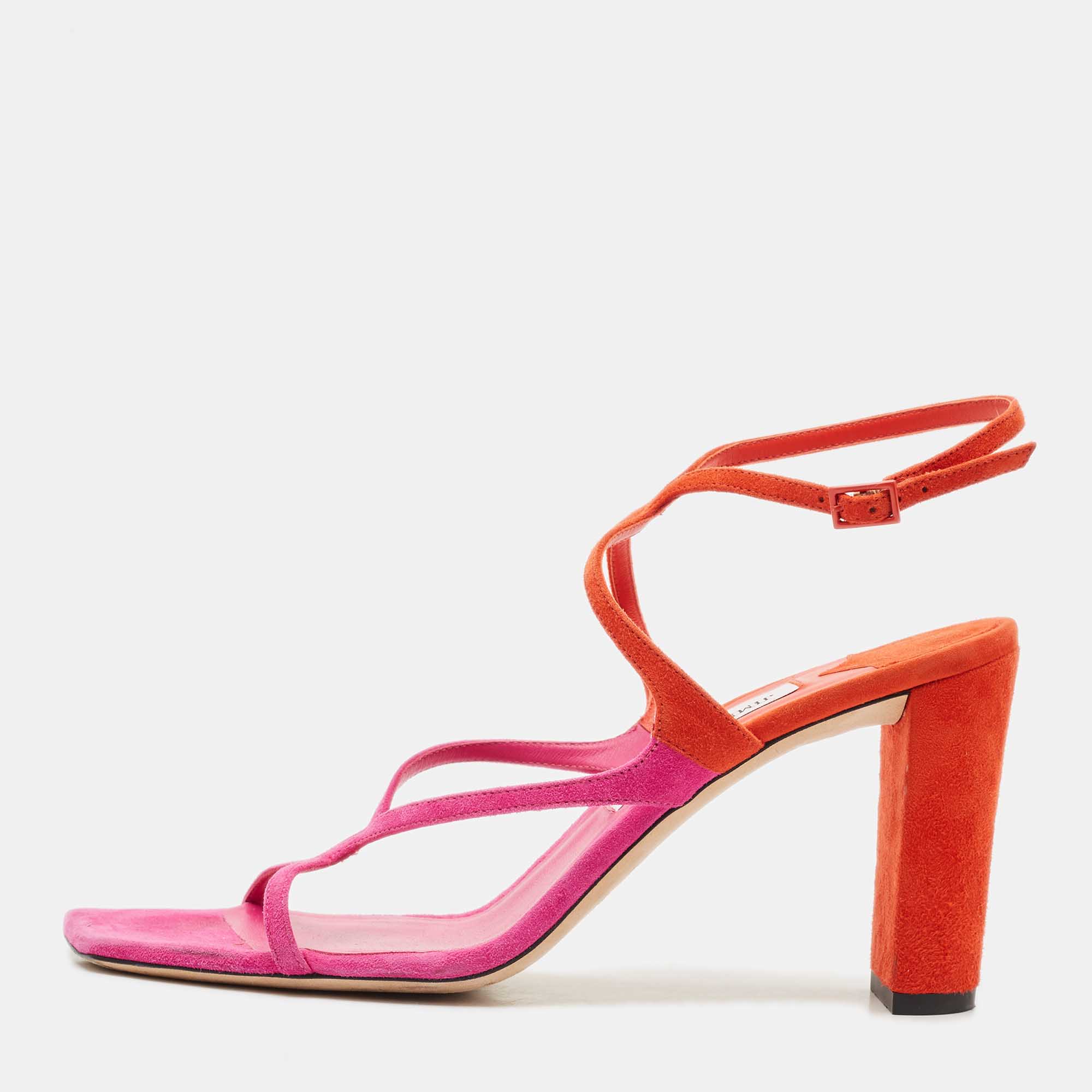

Jimmy Choo Pink/Orange Suede Azie Sandals Size