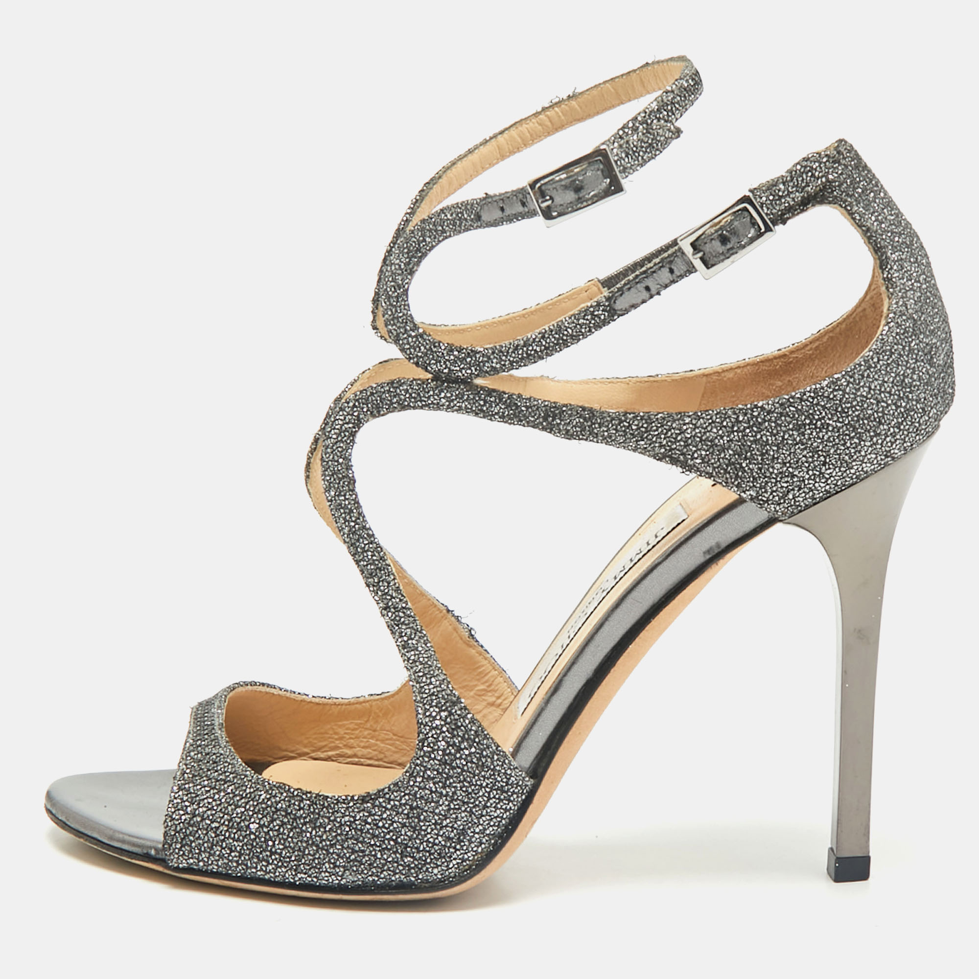 

Jimmy Choo Grey Lurex Fabric Azia Ankle Strap Sandals Size