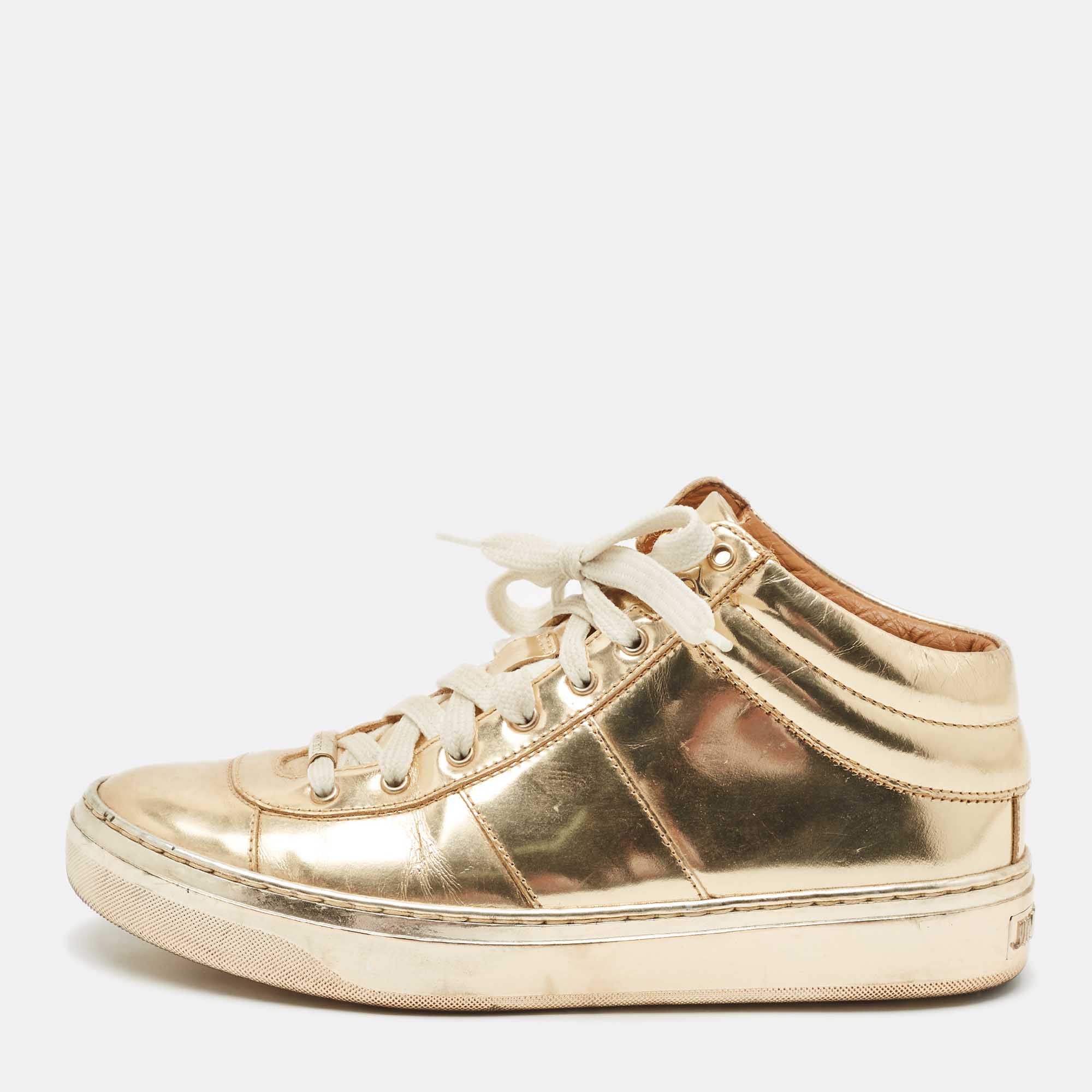 

Jimmy Choo Gold Patent Leather Belgravia Sneakers Size